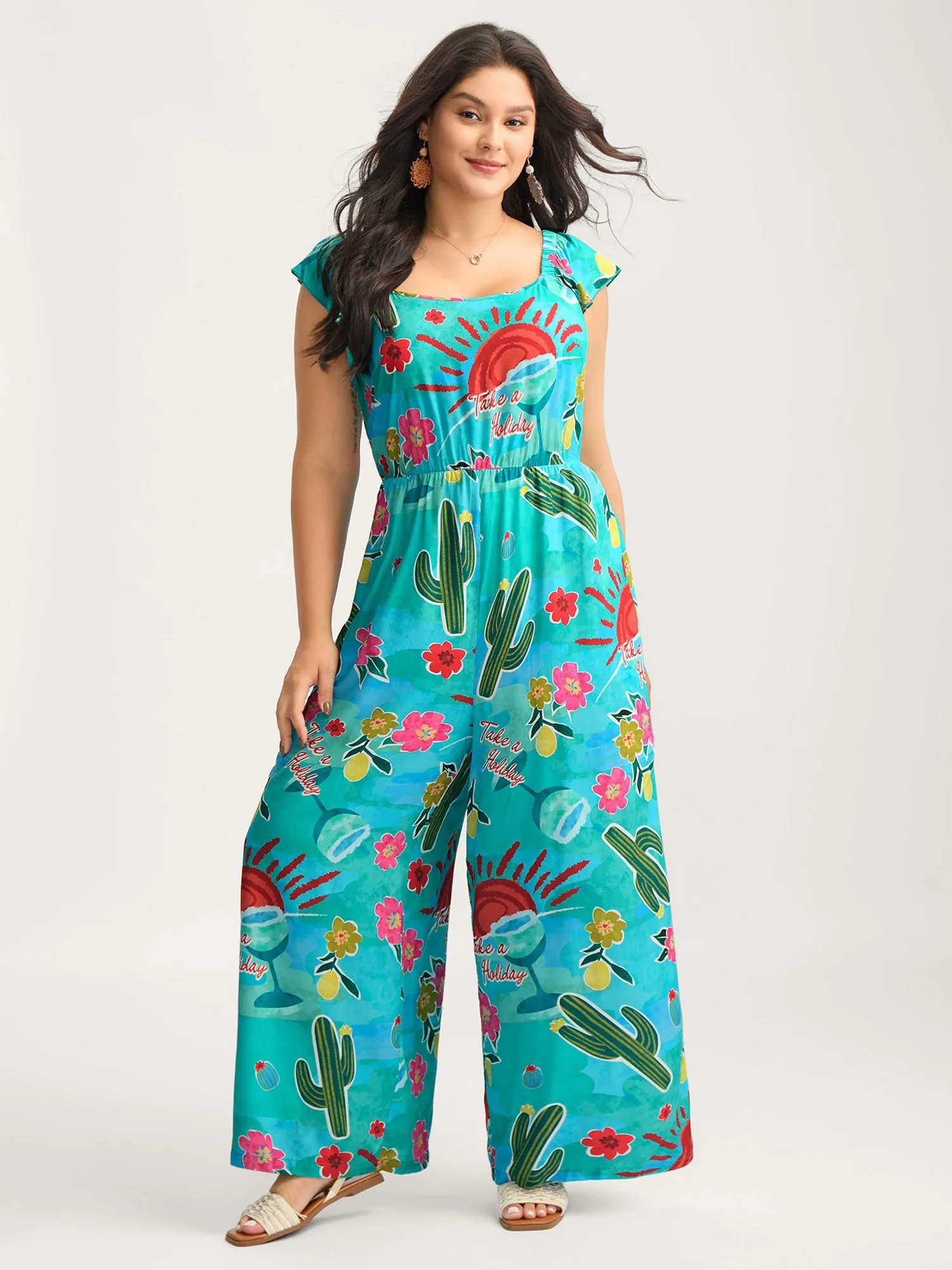 Cactus Holiday Print Cut-Out Back Jumpsuit sold by Bloomchic product image thumbnail 4