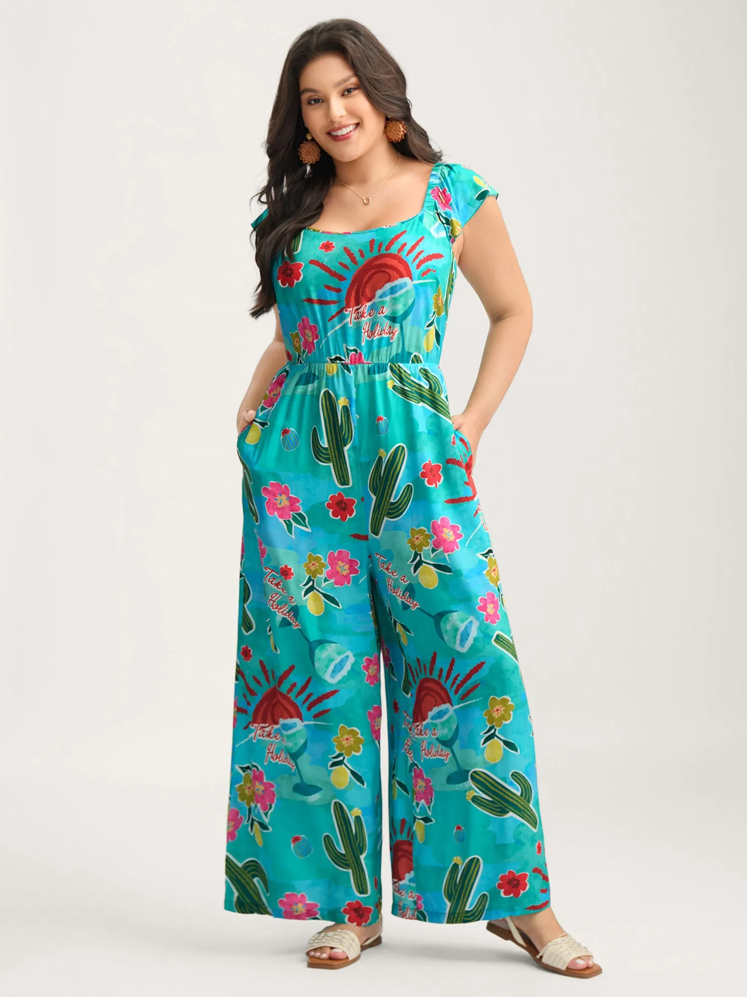 Cactus Holiday Print Cut-Out Back Jumpsuit sold by Bloomchic product image thumbnail 2