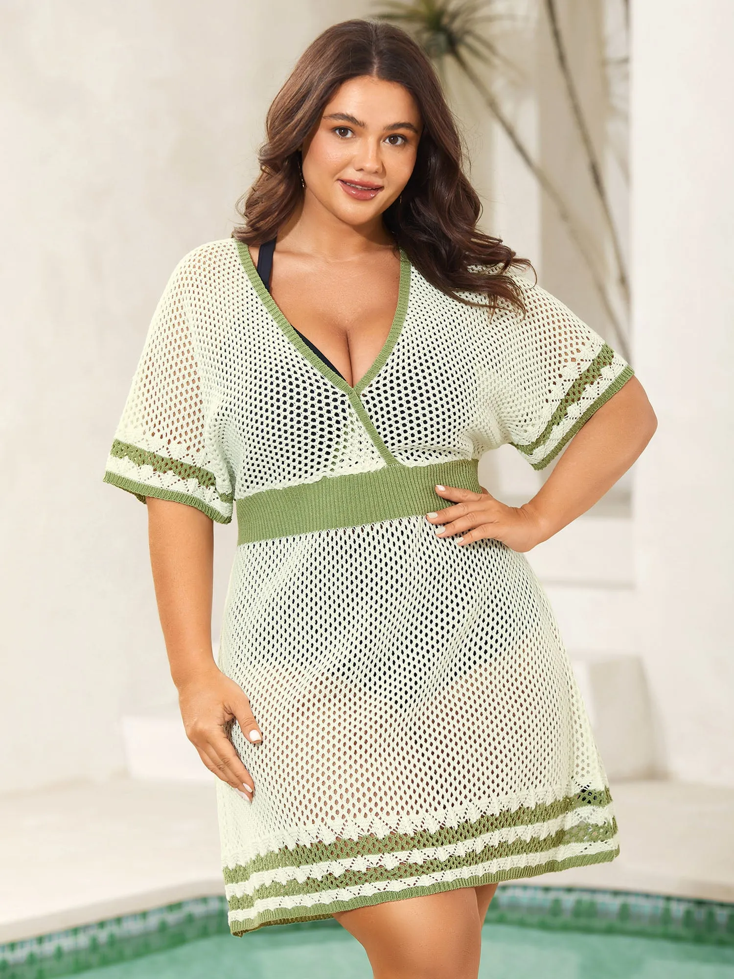 Color Contrast Backless Surplice Swim Cover-Up sold by Bloomchic