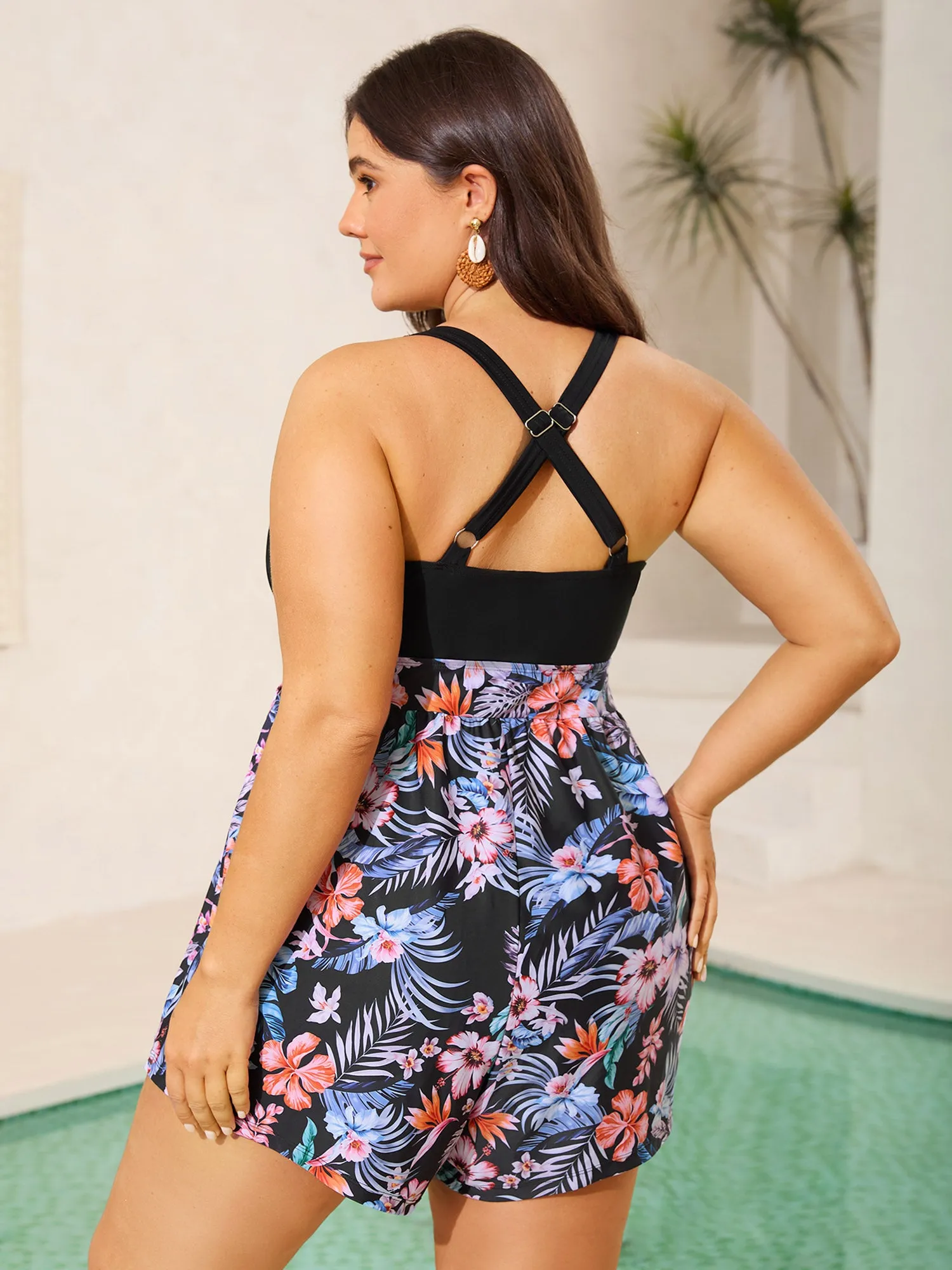 Tropical Print Drawstring Pockets Swim Romper sold by Bloomchic product image thumbnail 2