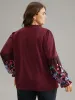 Floral Embroidered Mesh Tie Neck Ruffles Blouse sold by Bloomchic