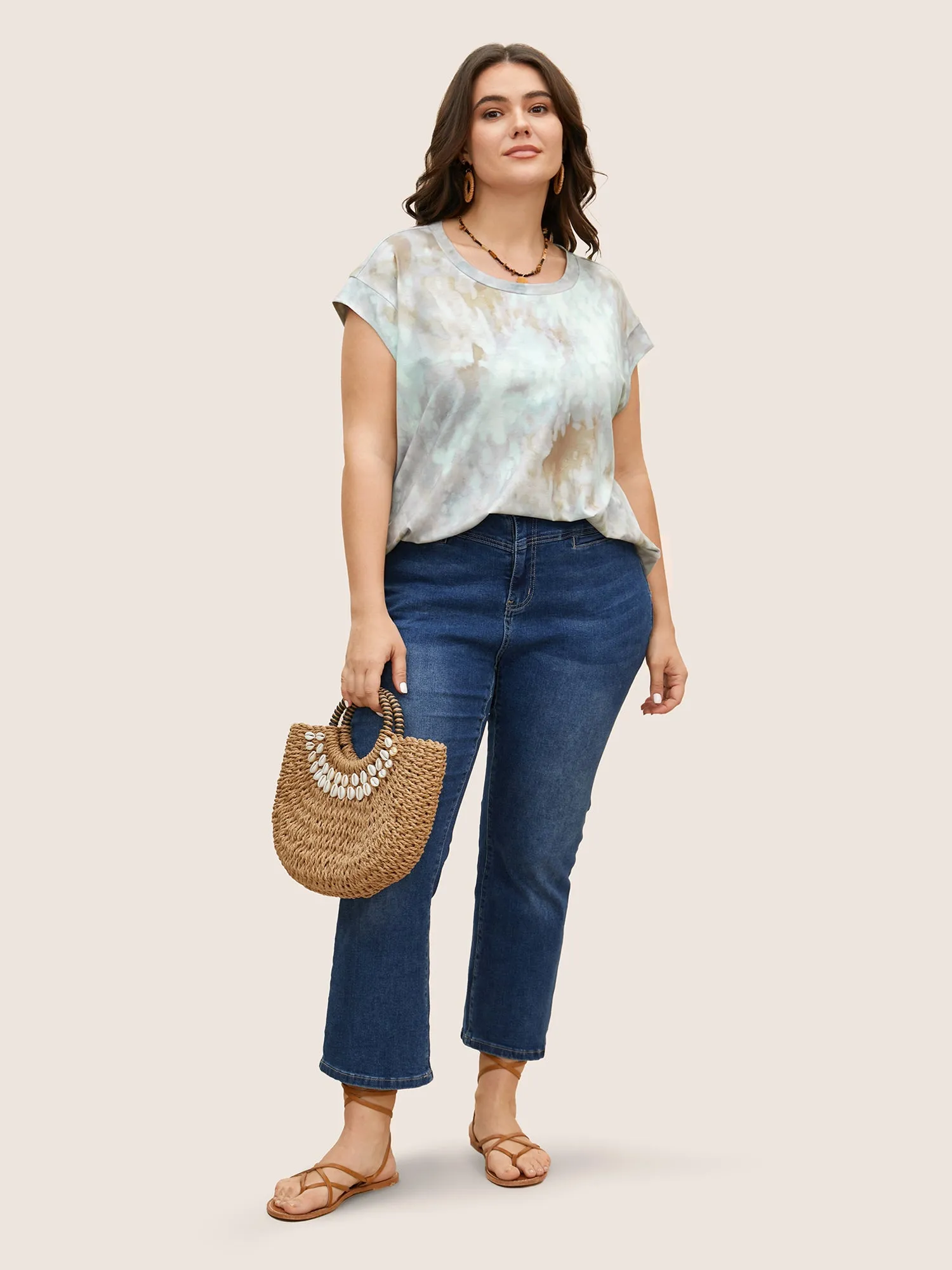 Round Neck Tie Dye Dolman Sleeve T-shirt sold by Bloomchic product image thumbnail 2