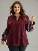 Floral Embroidered Mesh Tie Neck Ruffles Blouse sold by Bloomchic