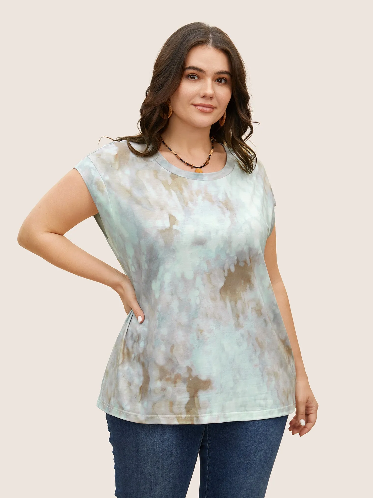 Round Neck Tie Dye Dolman Sleeve T-shirt sold by Bloomchic