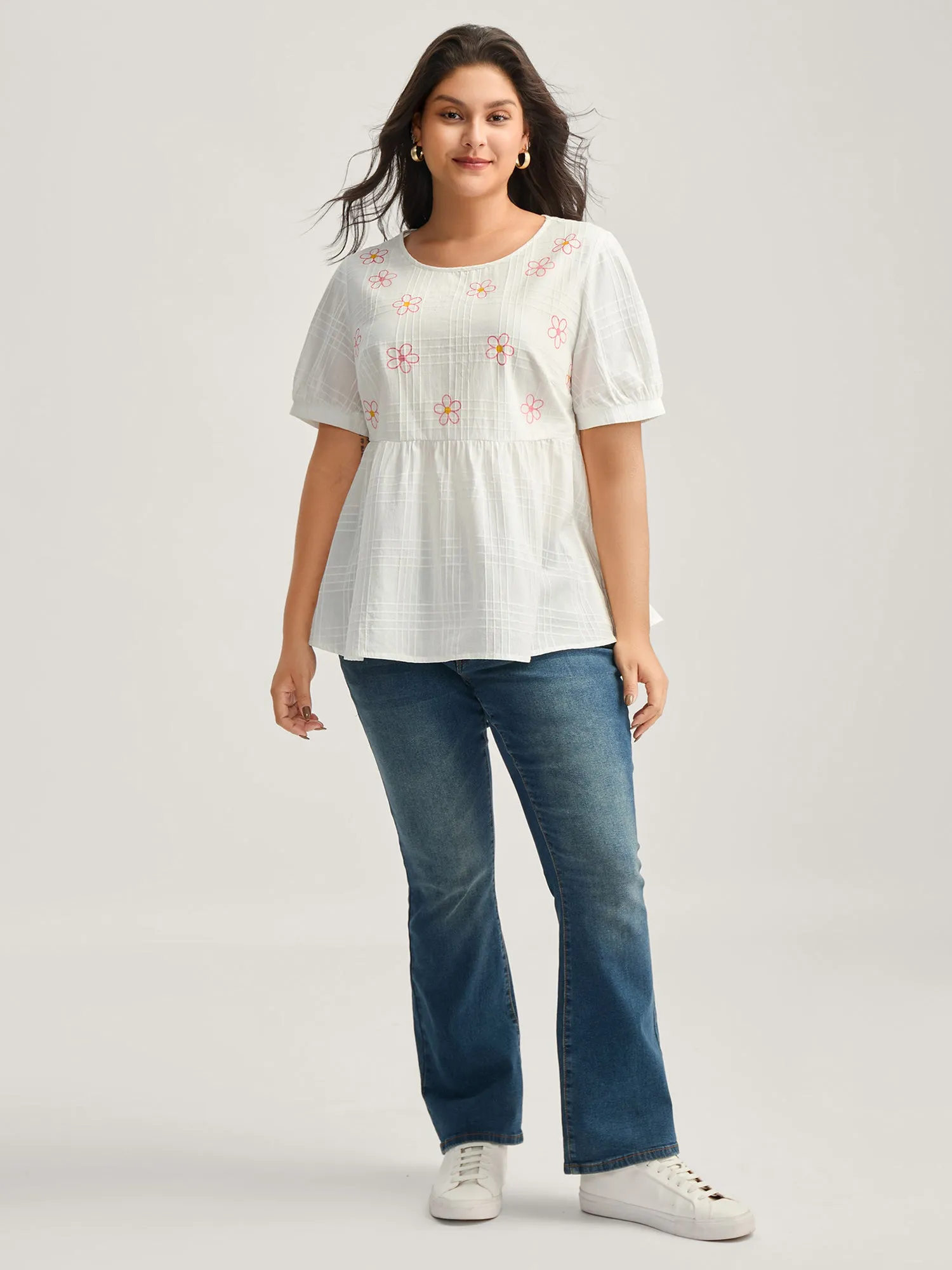 Cotton Colorful Embroidery Crisscross Solid Blouse sold by Bloomchic product image thumbnail 3