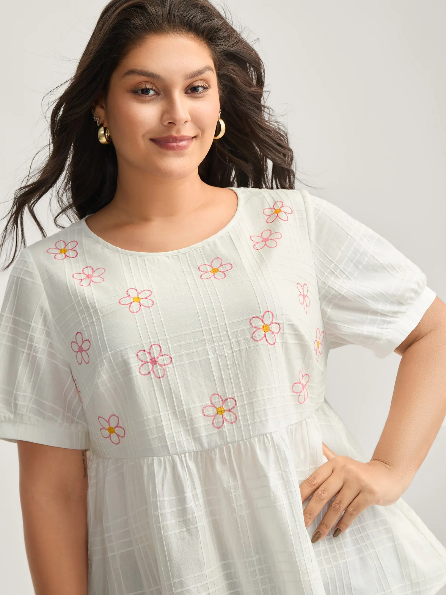 Cotton Colorful Embroidery Crisscross Solid Blouse sold by Bloomchic product image thumbnail 2