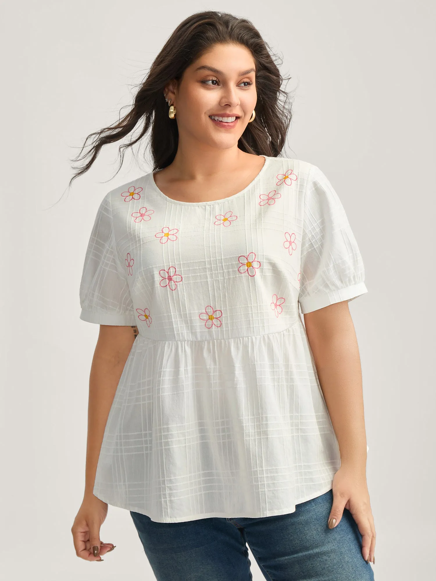Cotton Colorful Embroidery Crisscross Solid Blouse sold by Bloomchic