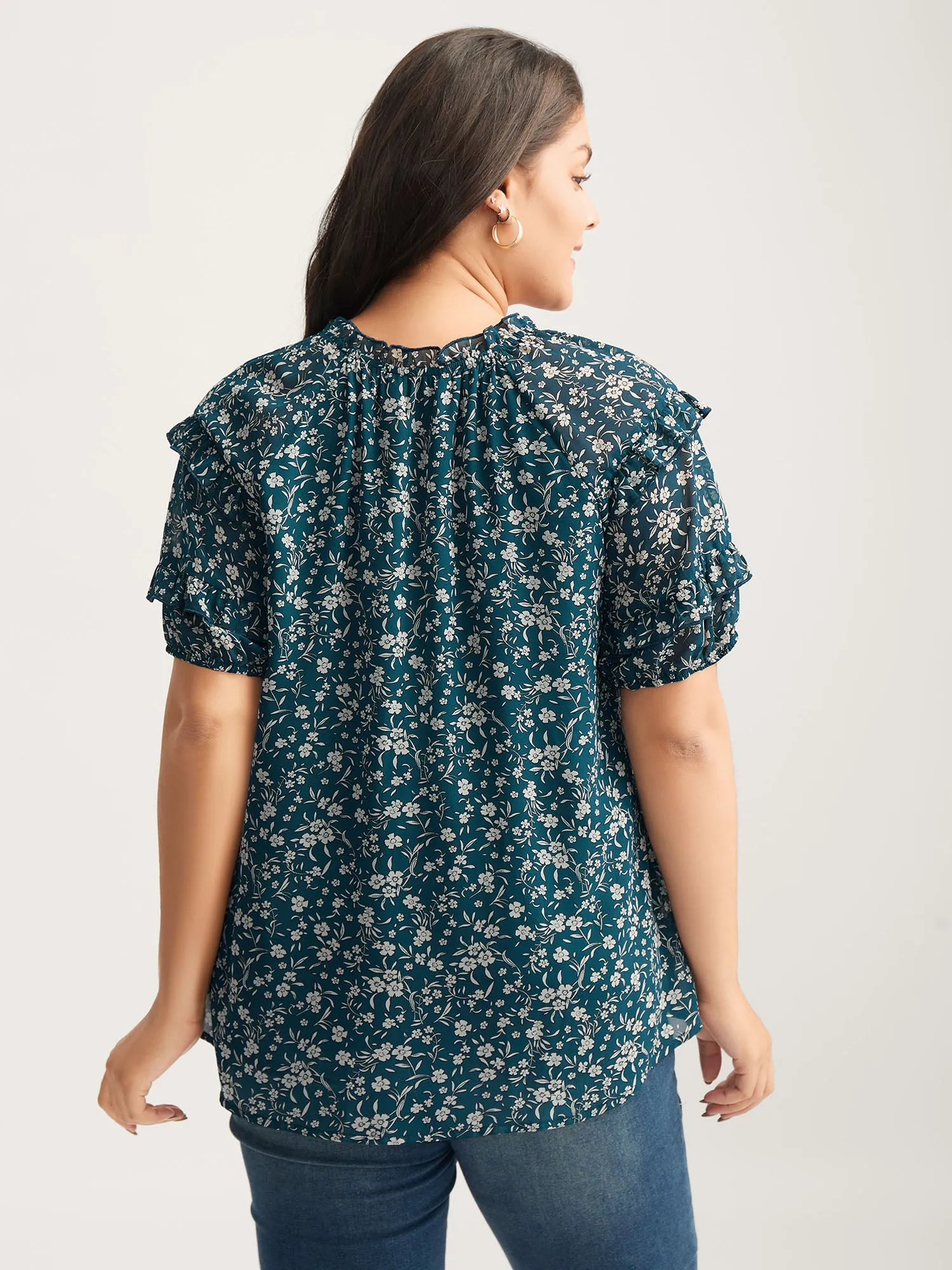 Delicate Florals Ruffled Tiered Sleeve Blouse sold by Bloomchic product image thumbnail 4