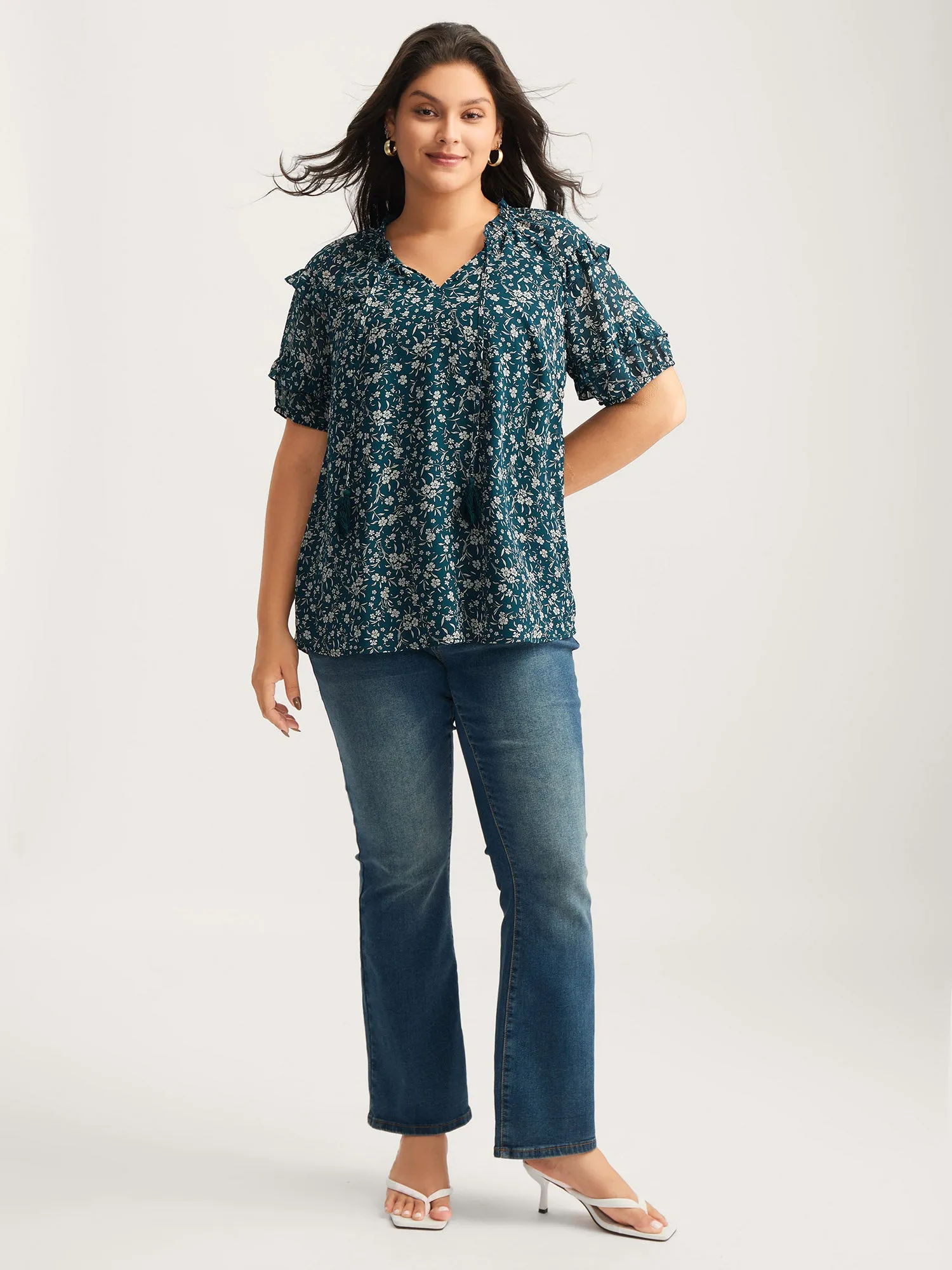 Delicate Florals Ruffled Tiered Sleeve Blouse sold by Bloomchic product image thumbnail 3