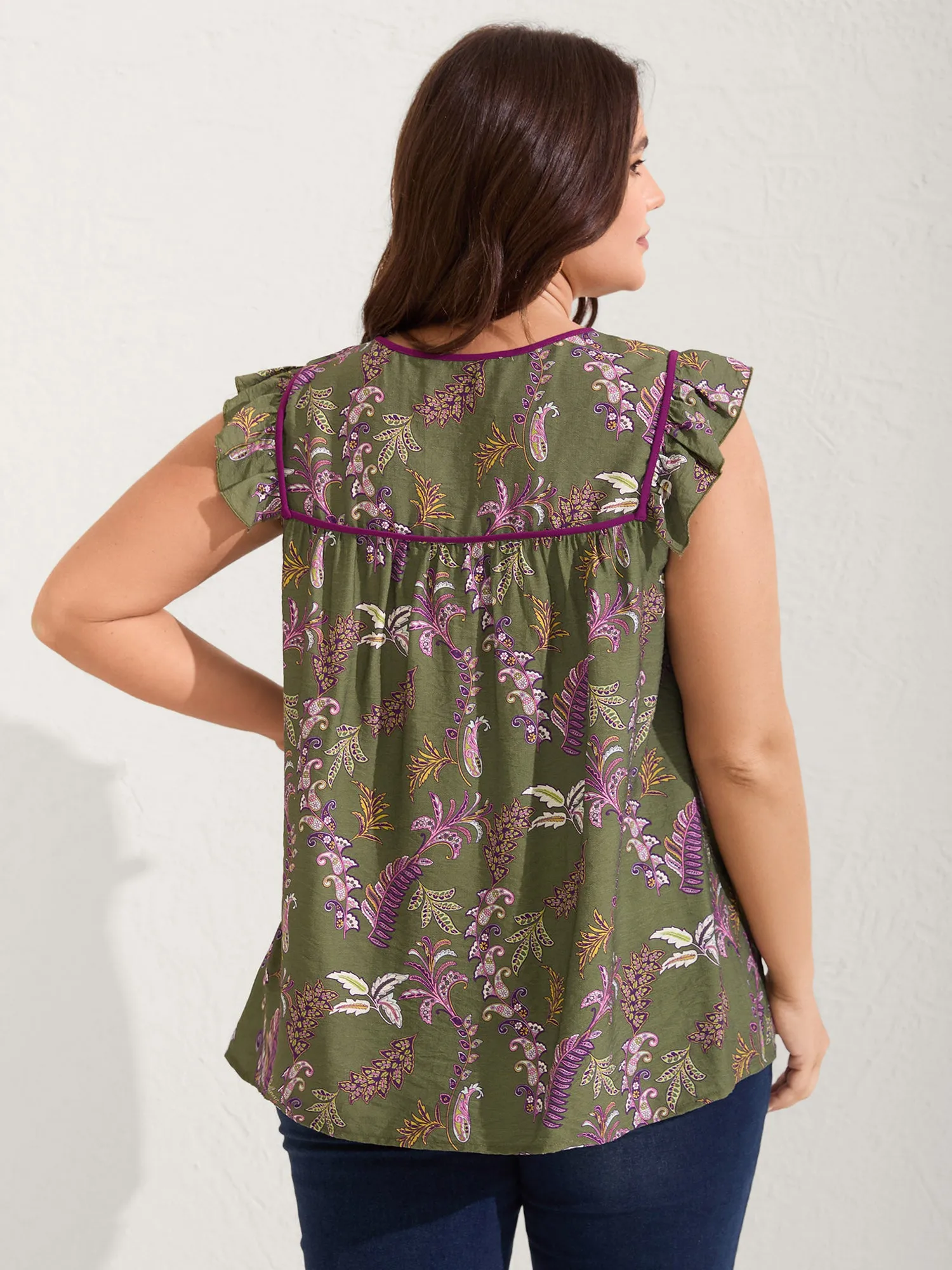 Paisley Print Color Contrast Flowy Blouse sold by Bloomchic product image thumbnail 4