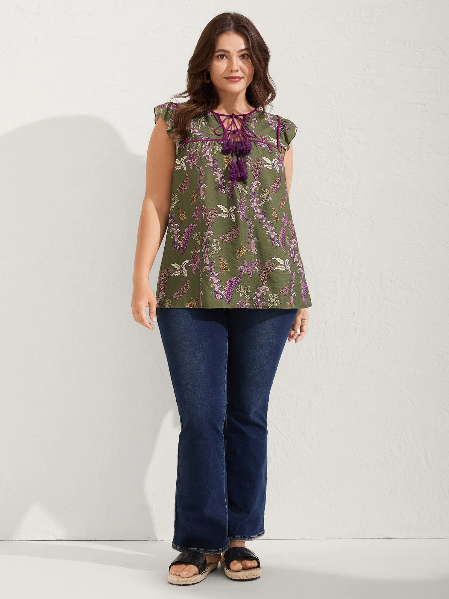 Paisley Print Color Contrast Flowy Blouse sold by Bloomchic product image thumbnail 3