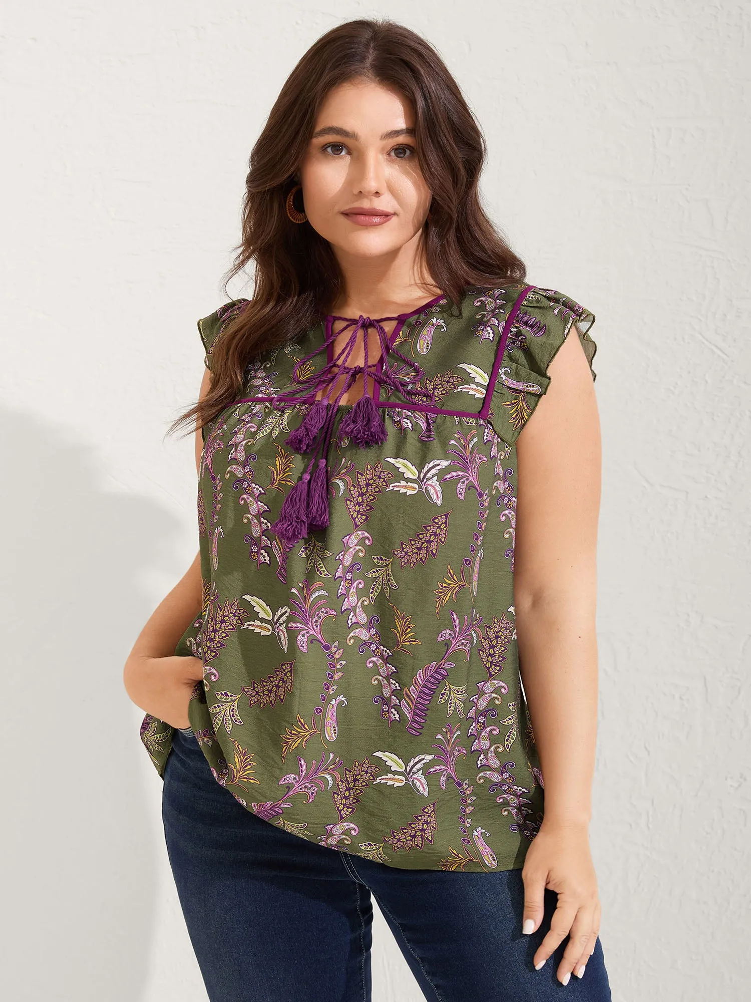 Paisley Print Color Contrast Flowy Blouse sold by Bloomchic product image thumbnail 2