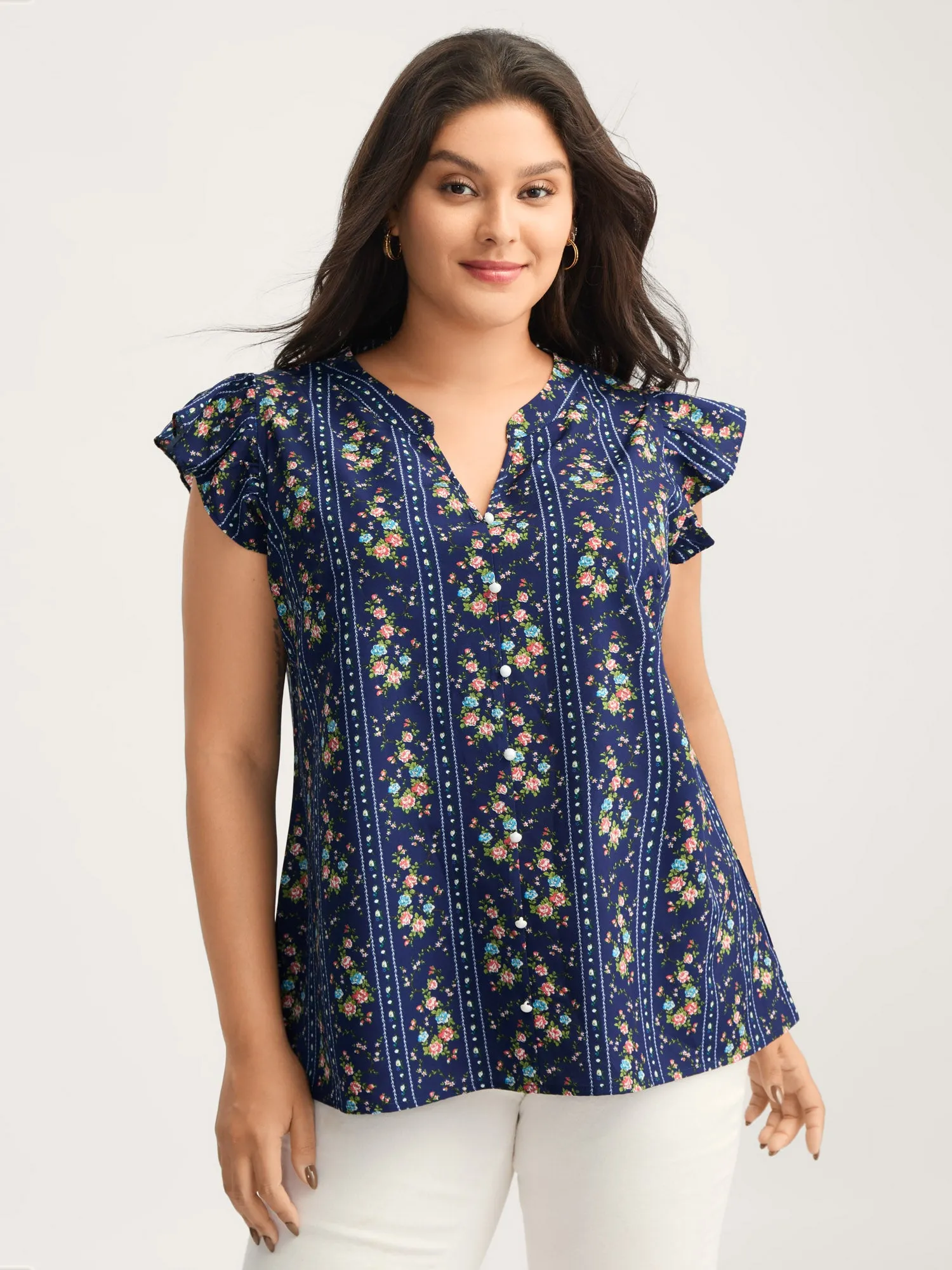 Floral Stripes Flutter Sleeve Blouse sold by Bloomchic product image thumbnail 2