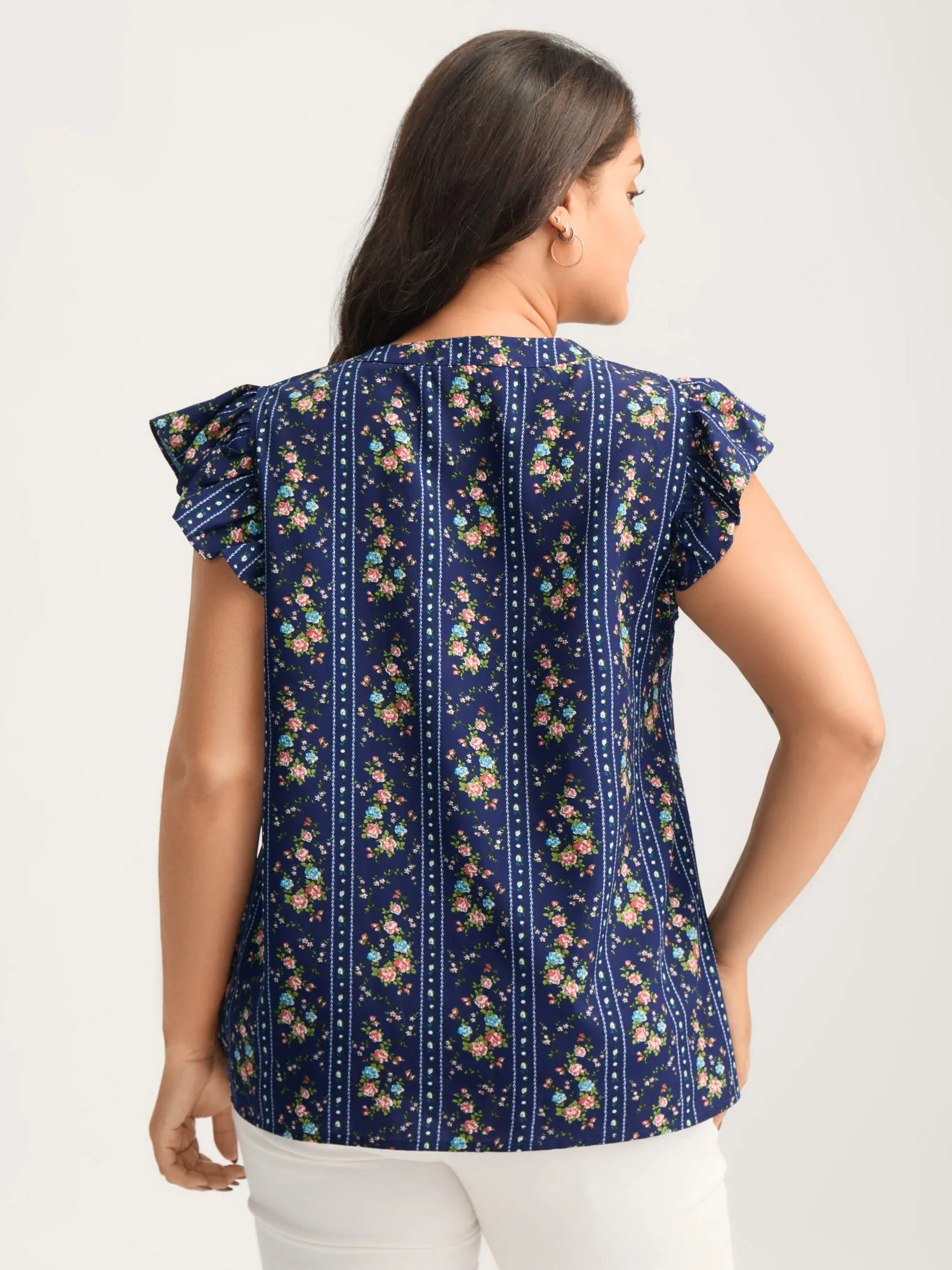 Floral Stripes Flutter Sleeve Blouse sold by Bloomchic product image thumbnail 4