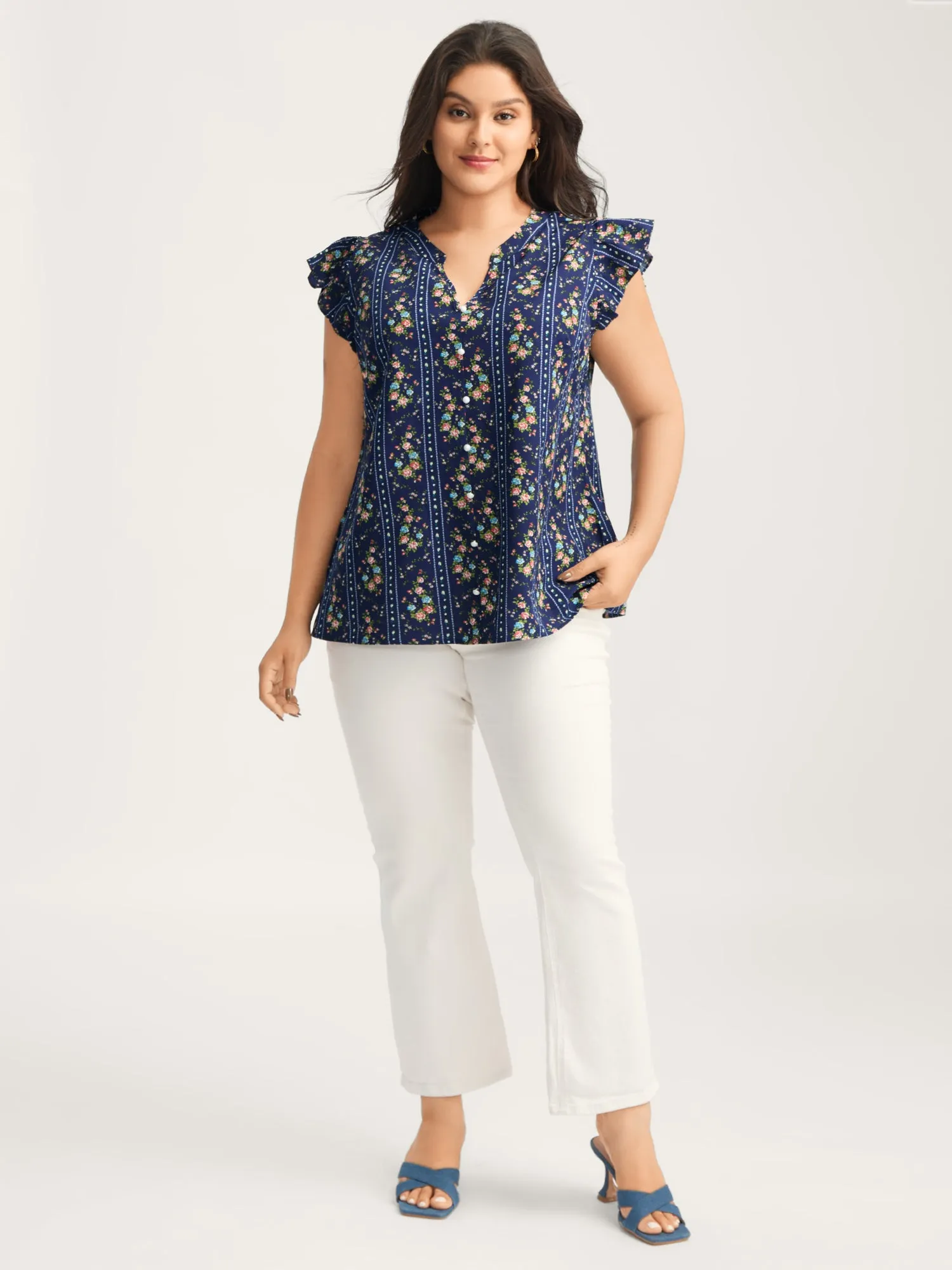 Floral Stripes Flutter Sleeve Blouse sold by Bloomchic product image thumbnail 3