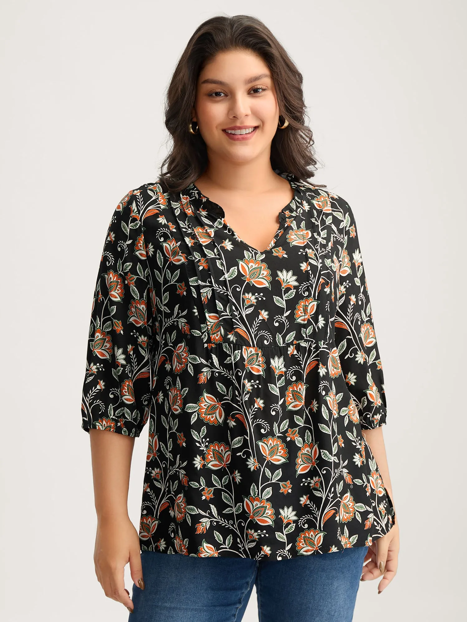 Floral Toothpick Pleats Flowy Blouse sold by Bloomchic