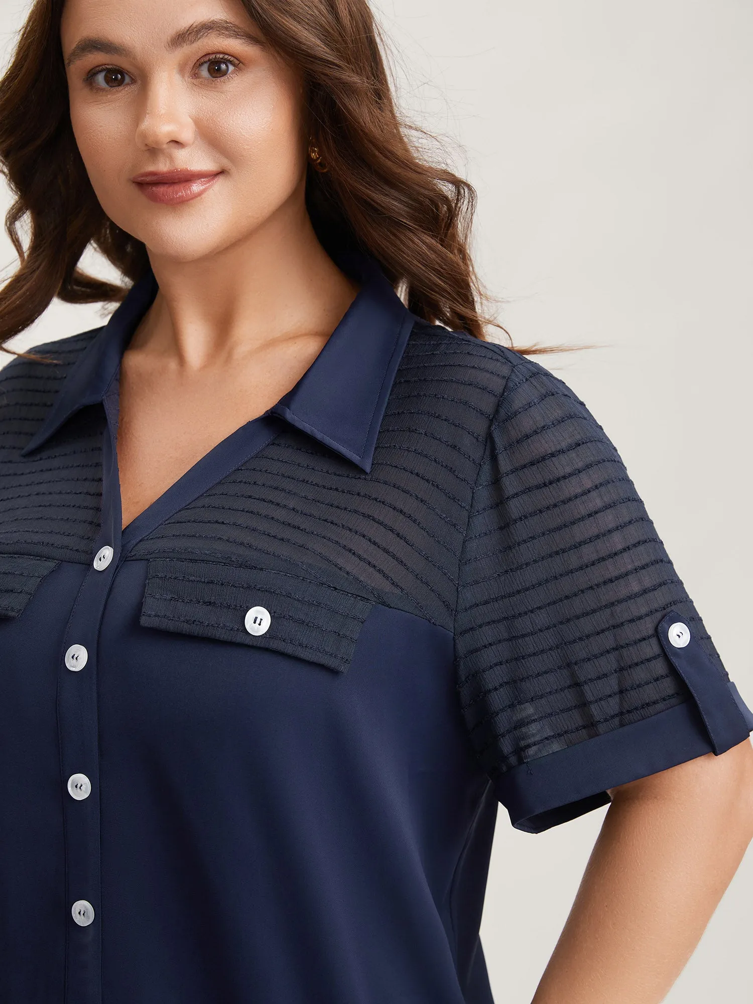 Sheer Neck Collar Tab Sleeve Blouse sold by Bloomchic product image thumbnail 2