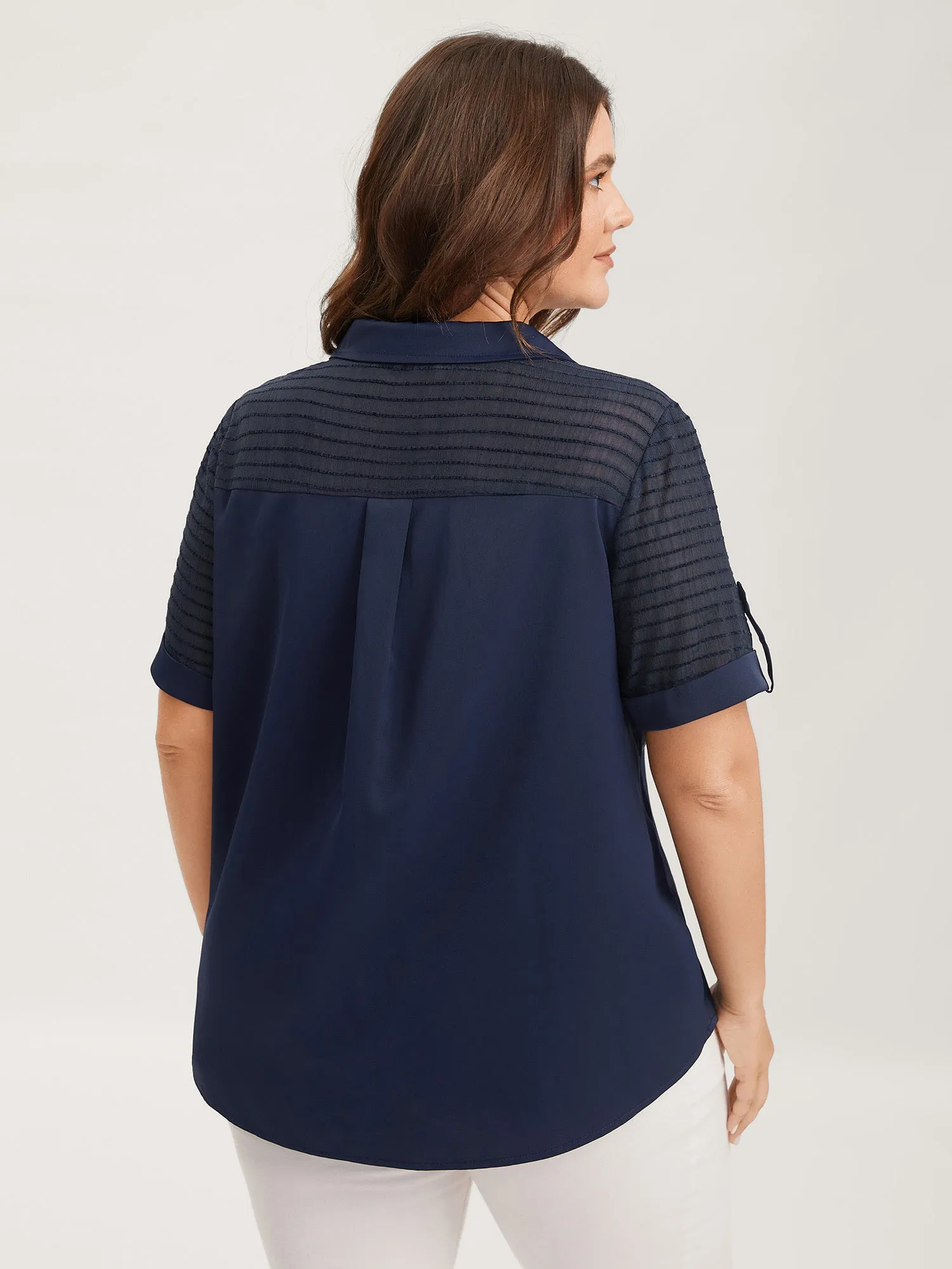 Sheer Neck Collar Tab Sleeve Blouse sold by Bloomchic product image thumbnail 4