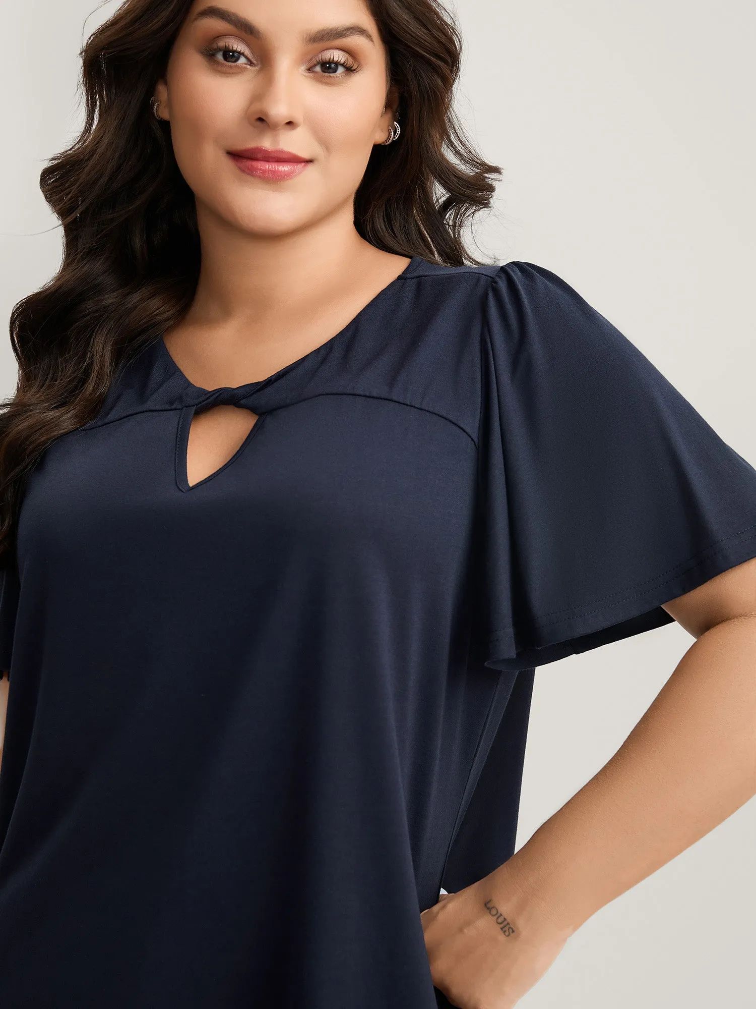 Neck-Tie Flared Sleeve Solid T-Shirt sold by Bloomchic