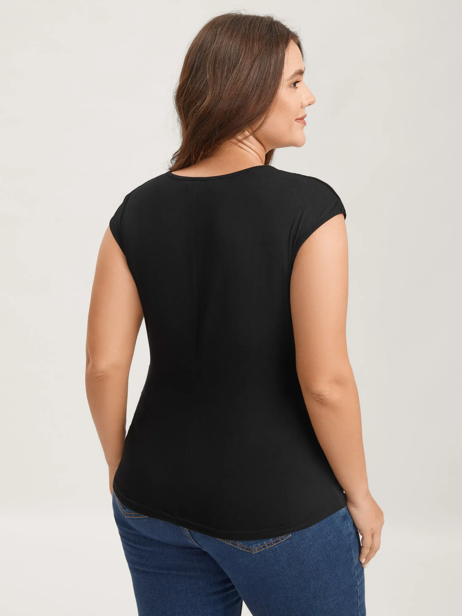 Overlap Knit Sweetheart Neck T-Shirt sold by Bloomchic product image thumbnail 4