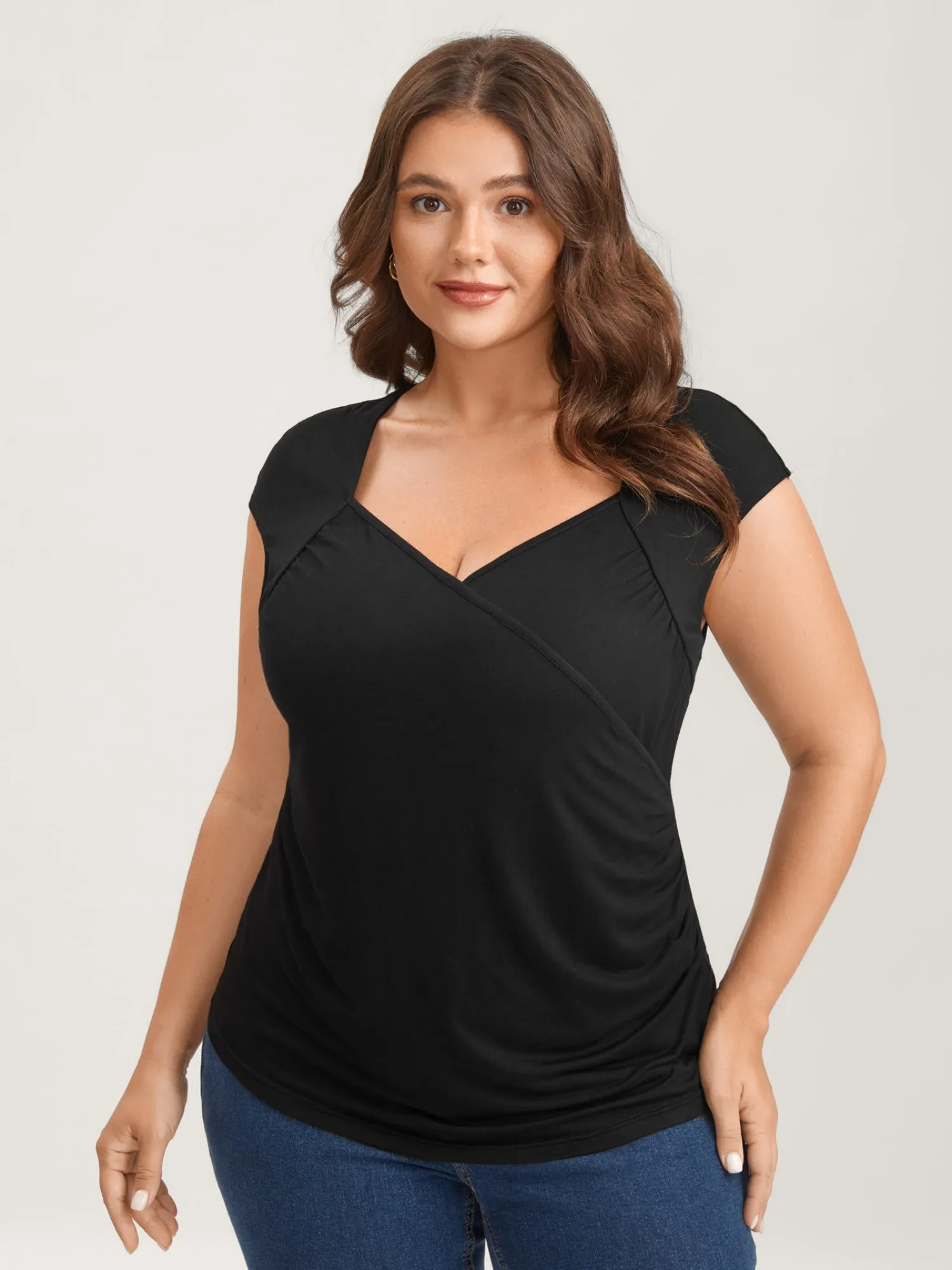 Overlap Knit Sweetheart Neck T-Shirt sold by Bloomchic
