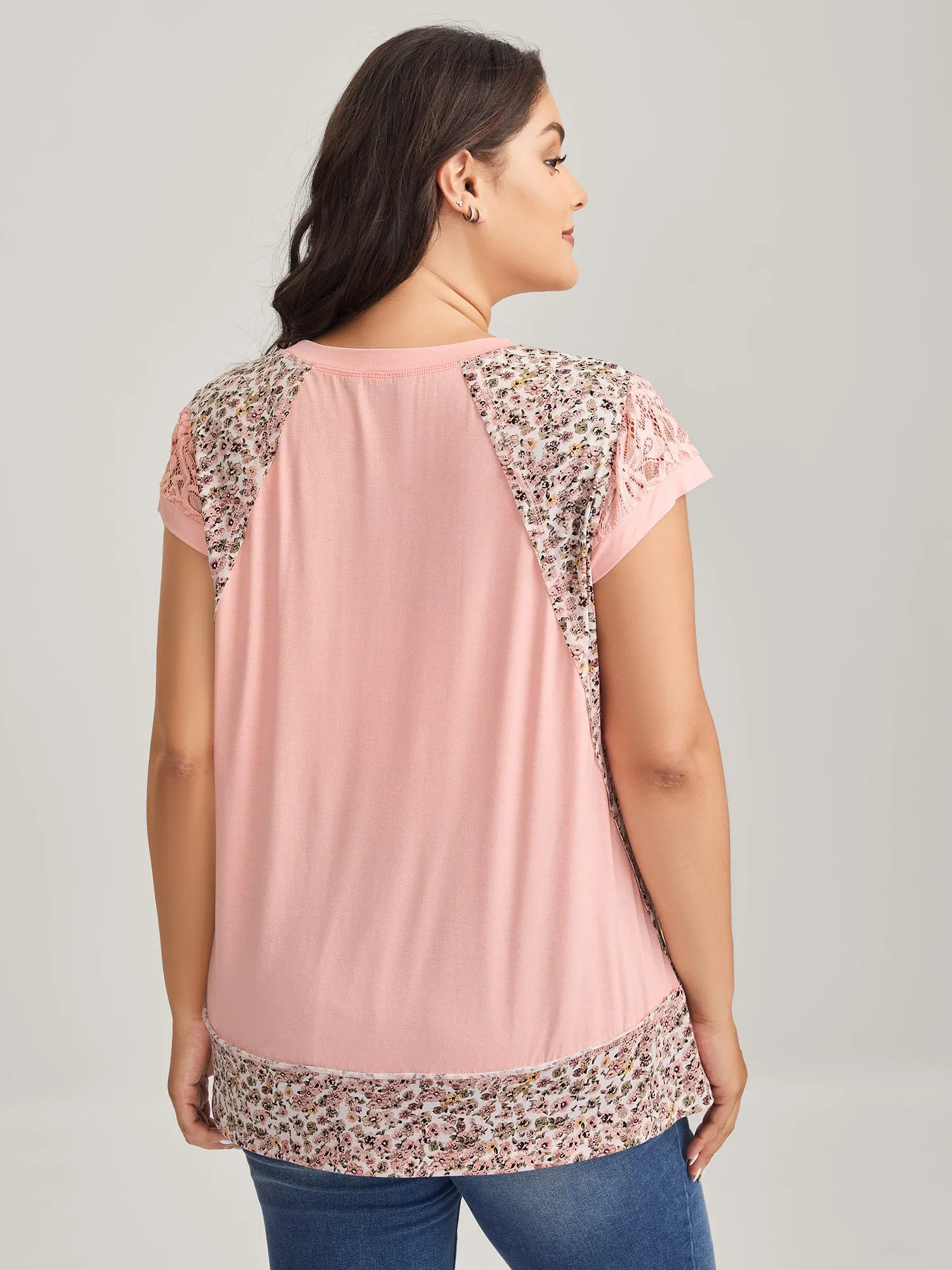 Floral Print Contrast Cut-Out T-Shirt sold by Bloomchic product image thumbnail 4