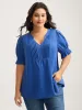 Shirred Cuffs Pintuck Pleats Solid Blouse sold by Bloomchic