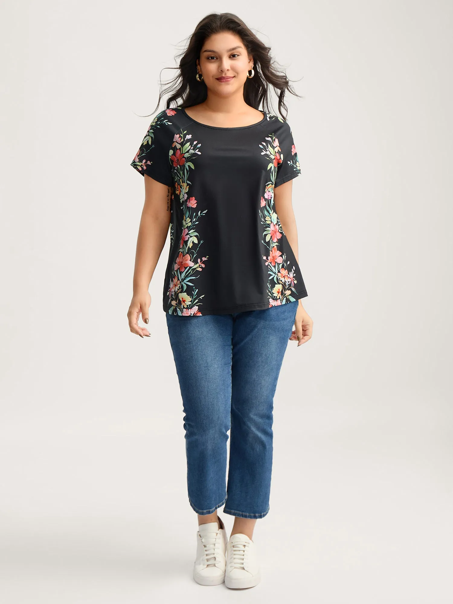 Floral Print Solid Round Neck T-Shirt sold by Bloomchic product image thumbnail 3