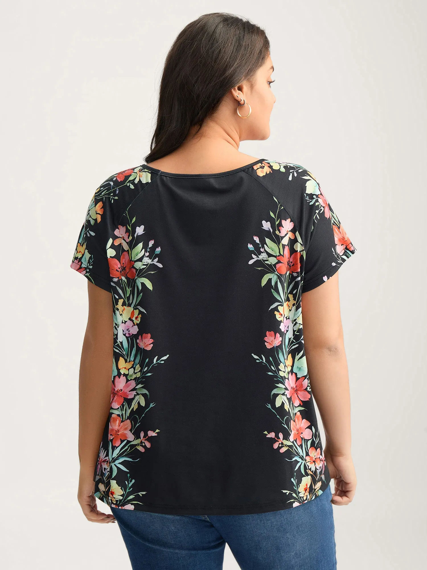 Floral Print Solid Round Neck T-Shirt sold by Bloomchic product image thumbnail 4
