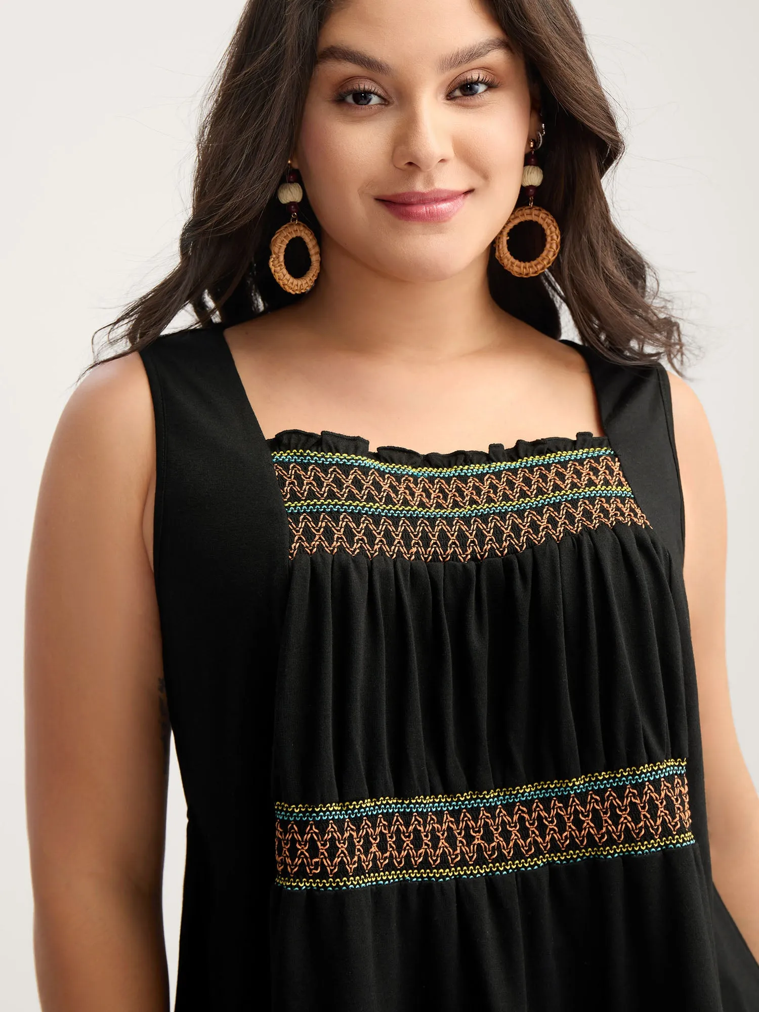 Colorful Shirred Detail Offsleeves Tank Top sold by Bloomchic