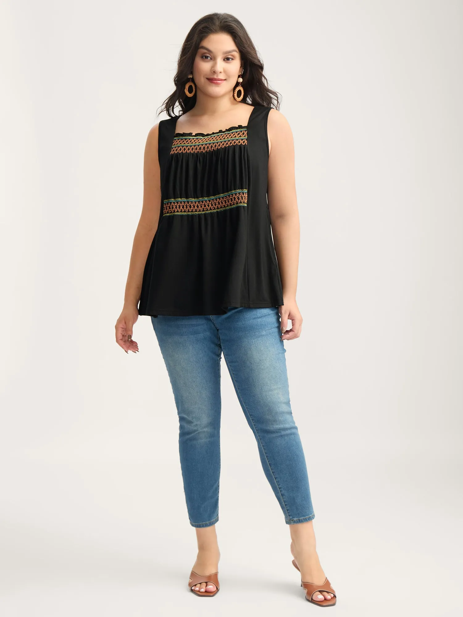 Colorful Shirred Detail Offsleeves Tank Top sold by Bloomchic product image thumbnail 3