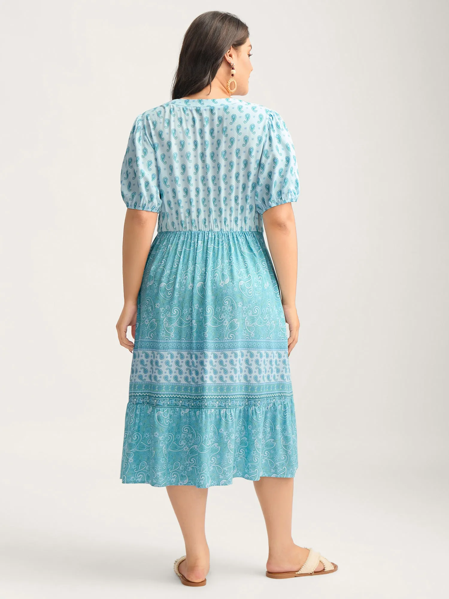 Paisley Print Contrast Button Placket Midi Dress sold by Bloomchic product image thumbnail 4