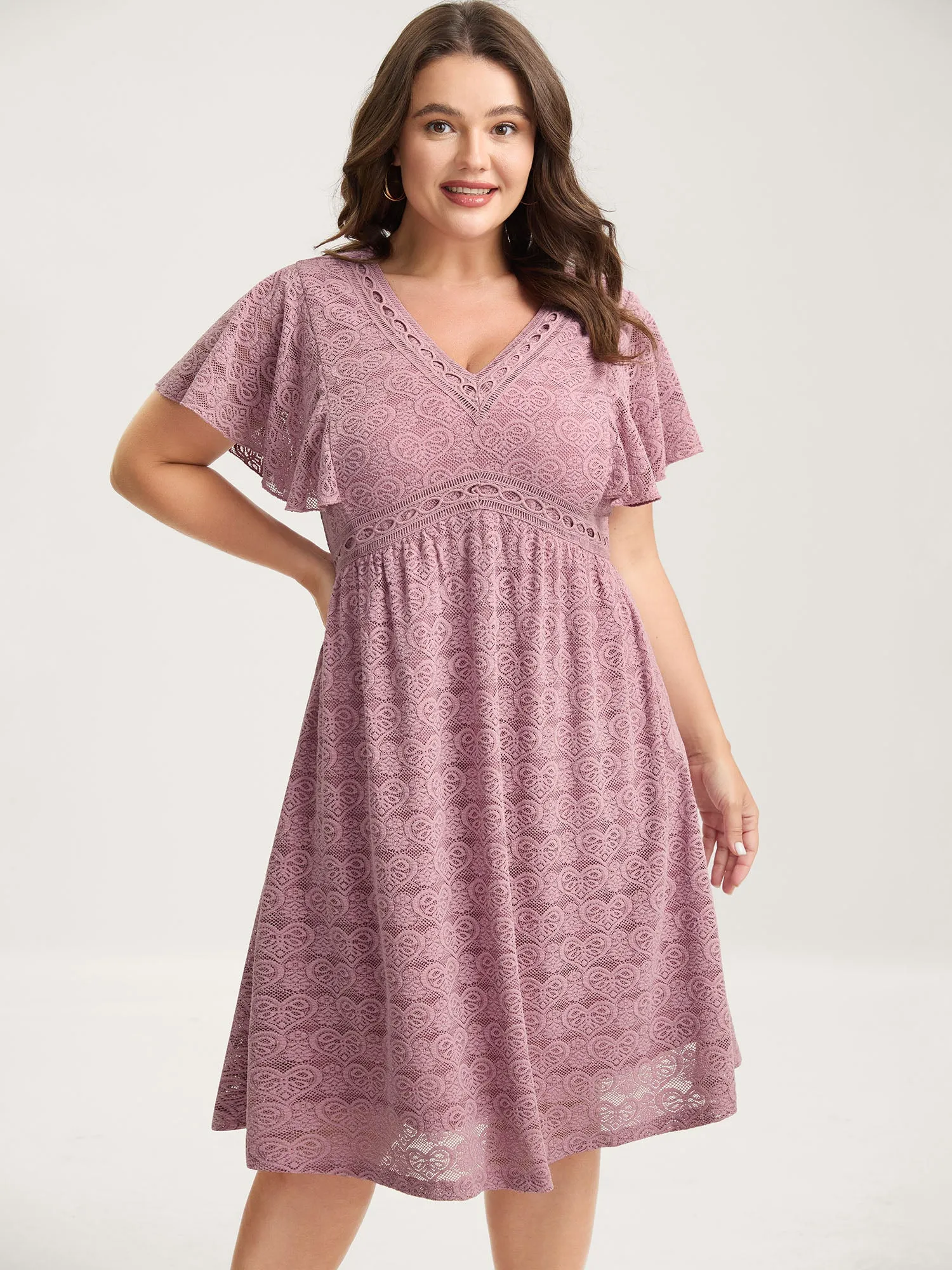 Lace Elegance Ruffled Stretchy-Waist Midi Dress sold by Bloomchic product image thumbnail 2