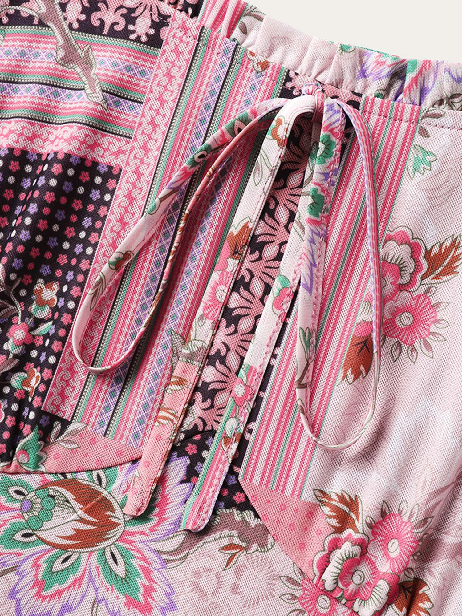 Boho Collage Shirred Neck Tie Midi Dress sold by Bloomchic product image thumbnail 5