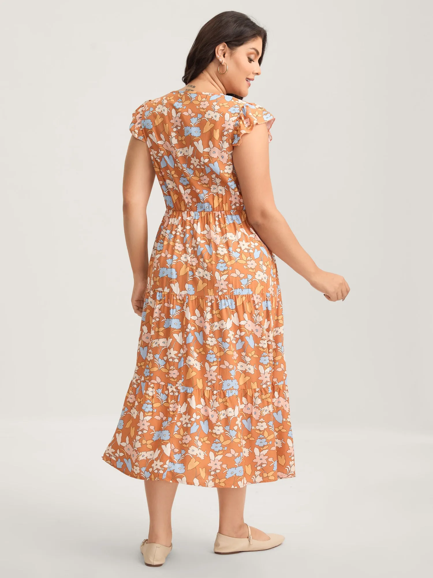 Rayon Floral Stretchy Waist Pockets Midi Dress sold by Bloomchic product image thumbnail 4