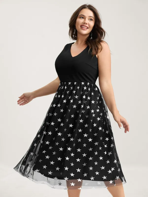 Sequins Star Print V-Neck Midi Dress sold by Bloomchic