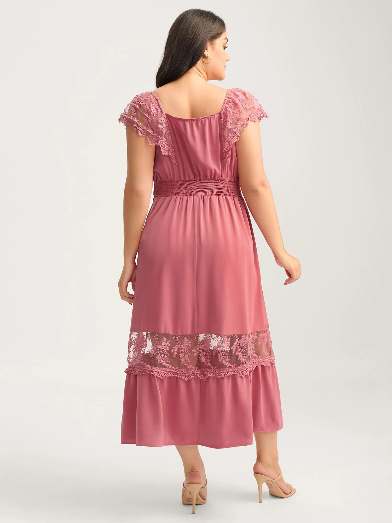 Lace Trim Shirred Waist Midi Dress sold by Bloomchic product image thumbnail 5