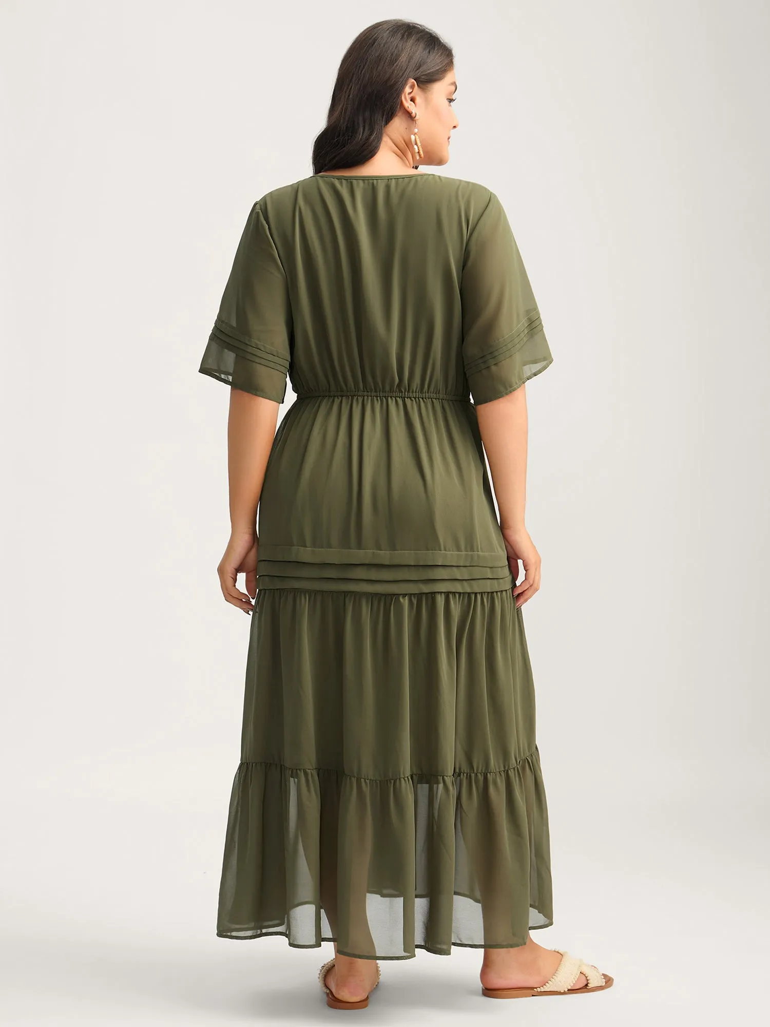 Pleated Neck-Tie Tiered Solid Midi Dress sold by Bloomchic product image thumbnail 4