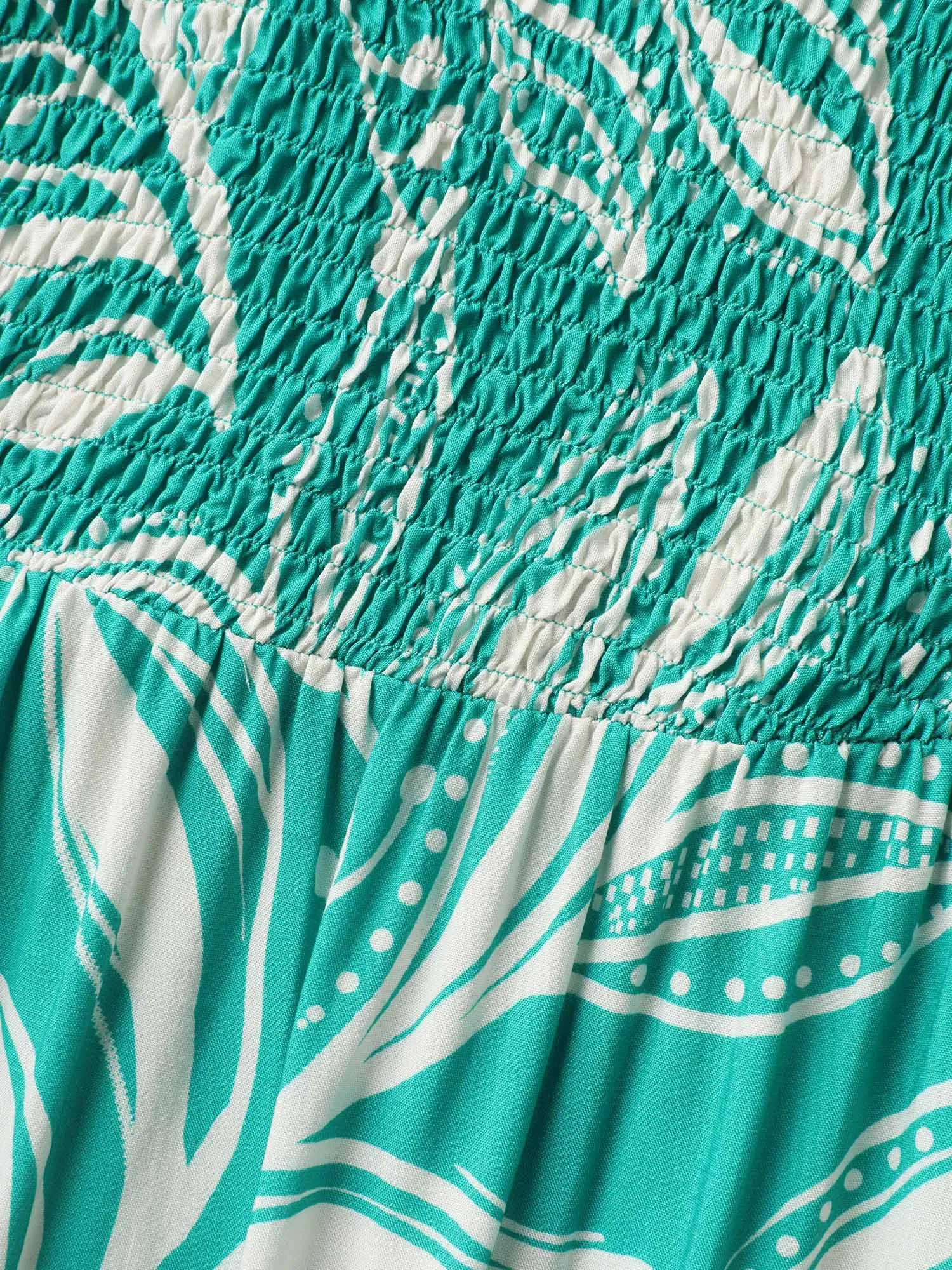 Rayon Leafy Print Shirred Midi Dress sold by Bloomchic product image thumbnail 5