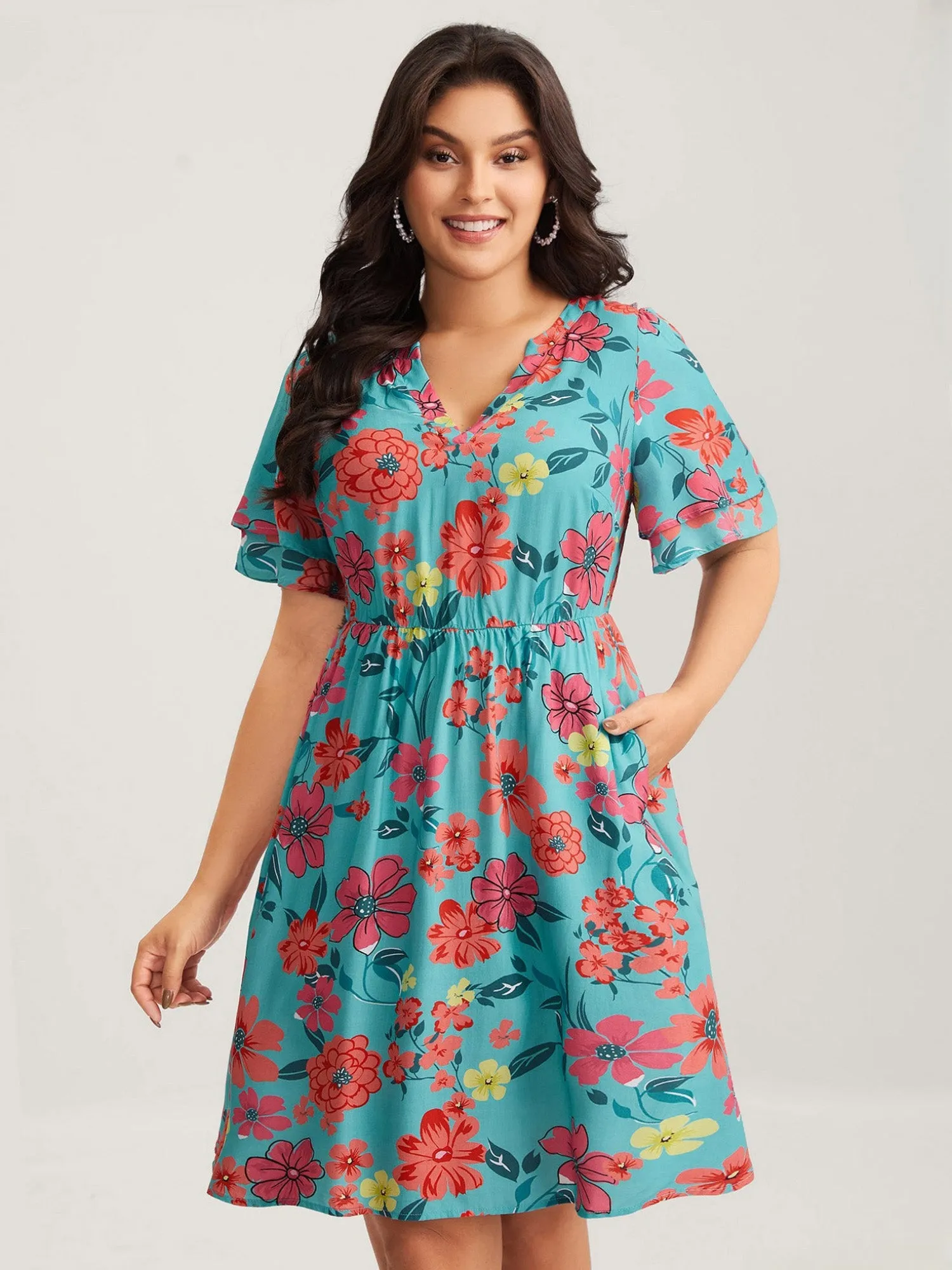 Floral Radiance Layered Sleeve Midi Dress sold by Bloomchic