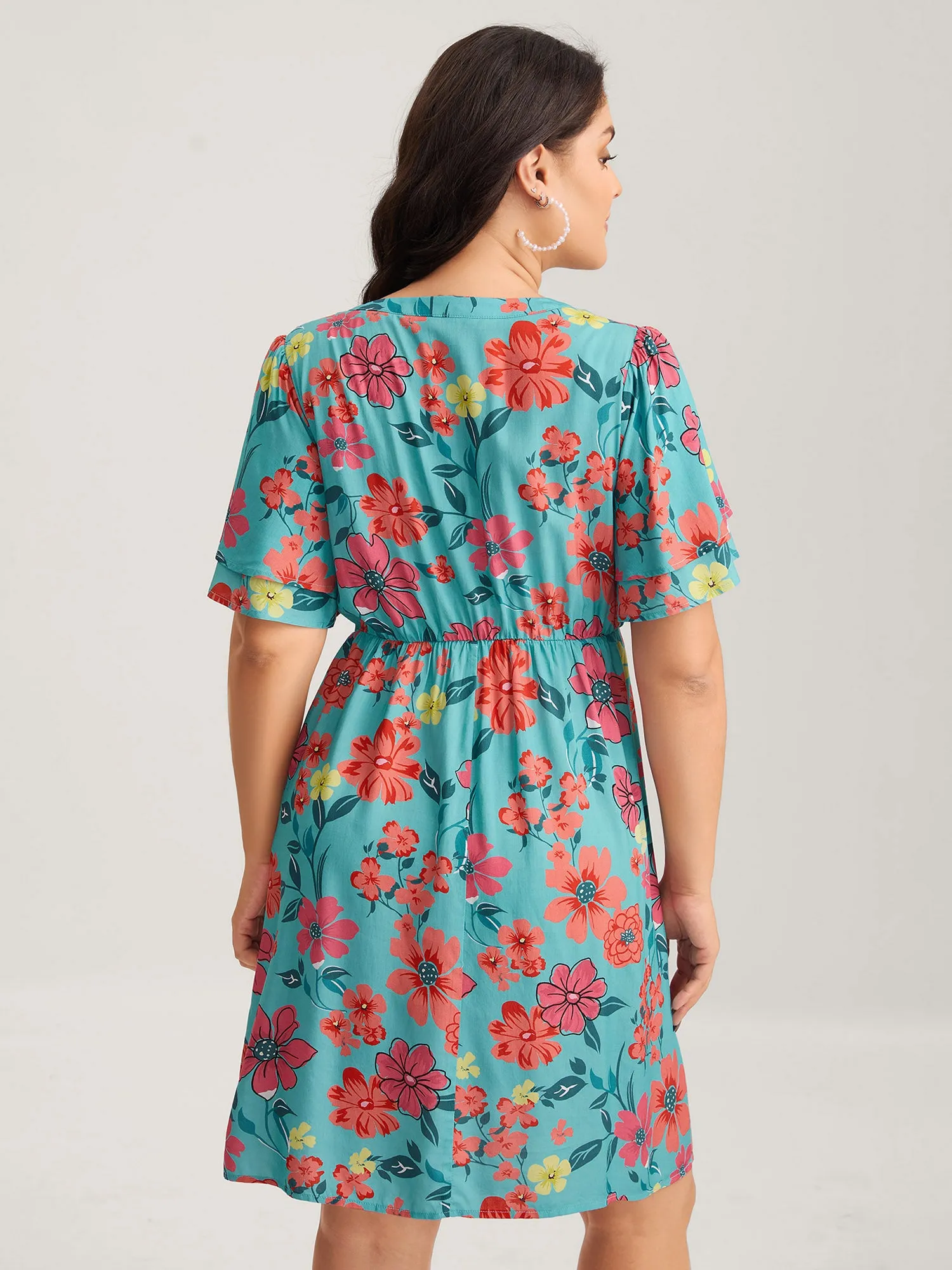 Floral Radiance Layered Sleeve Midi Dress sold by Bloomchic product image thumbnail 4