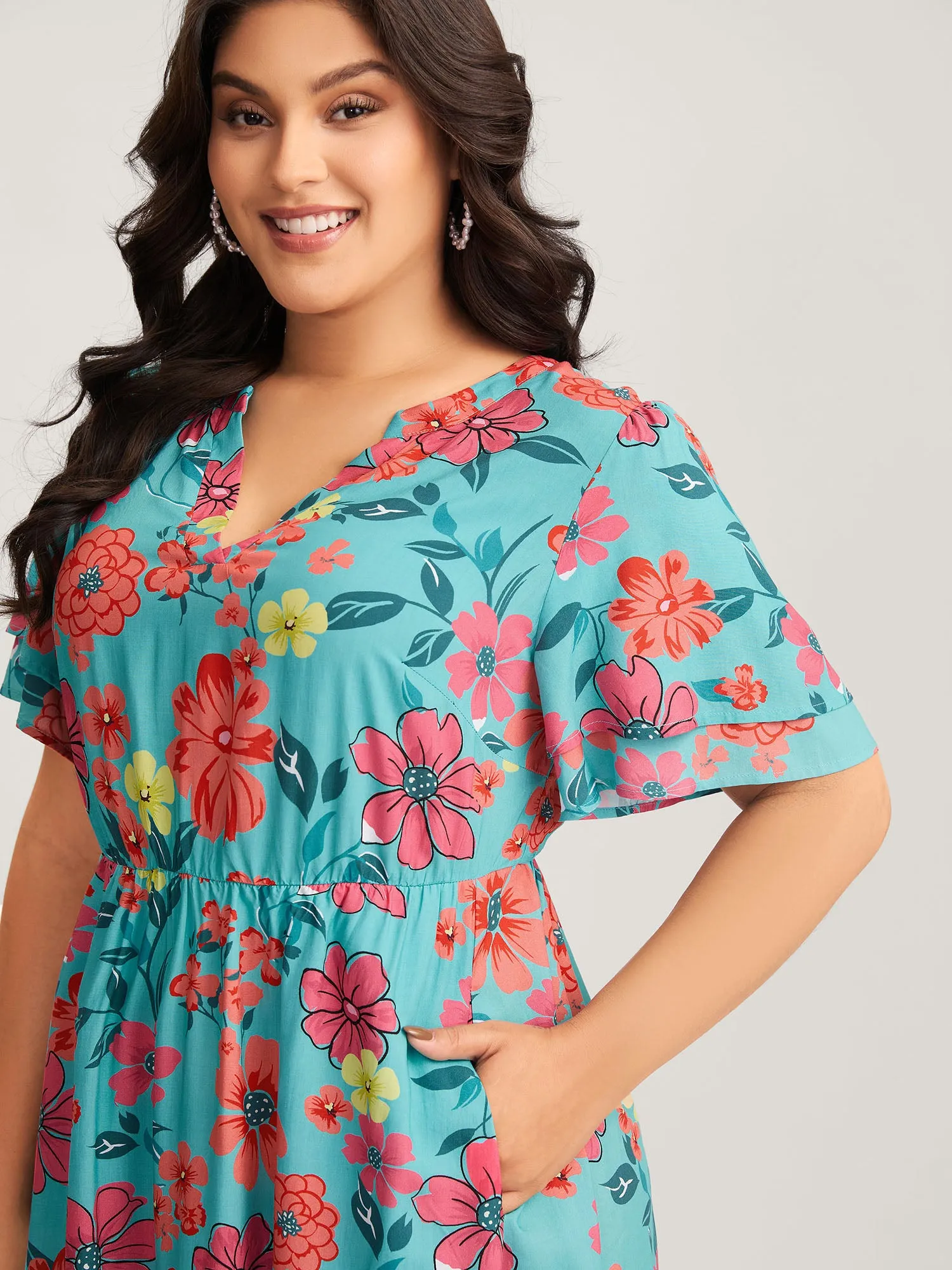 Floral Radiance Layered Sleeve Midi Dress sold by Bloomchic product image thumbnail 2