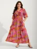 Floral Lace Trim Flowy Sleeve Midi Dress sold by Bloomchic