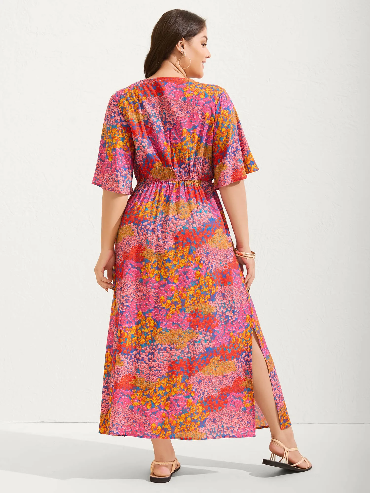 Floral Lace Trim Flowy Sleeve Midi Dress sold by Bloomchic product image thumbnail 4