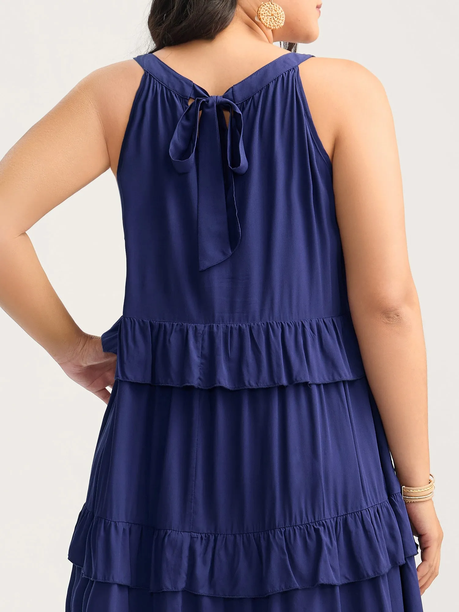 Ruffled Tiered A-Line Tie Midi Dress sold by Bloomchic product image thumbnail 4