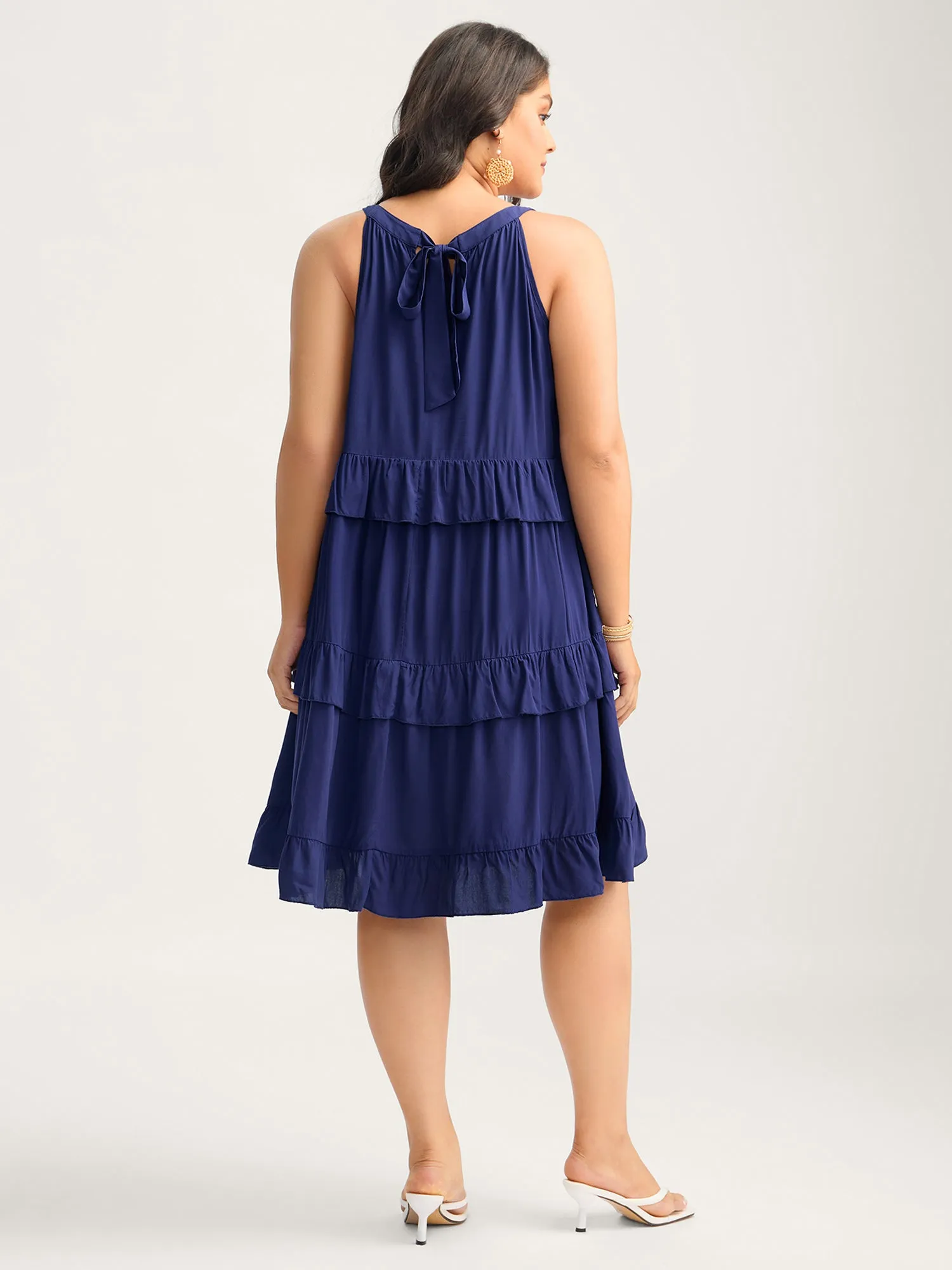 Ruffled Tiered A-Line Tie Midi Dress sold by Bloomchic product image thumbnail 3