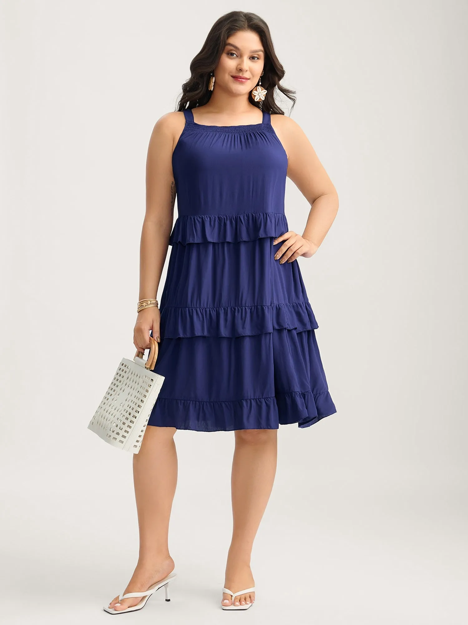 Ruffled Tiered A-Line Tie Midi Dress sold by Bloomchic