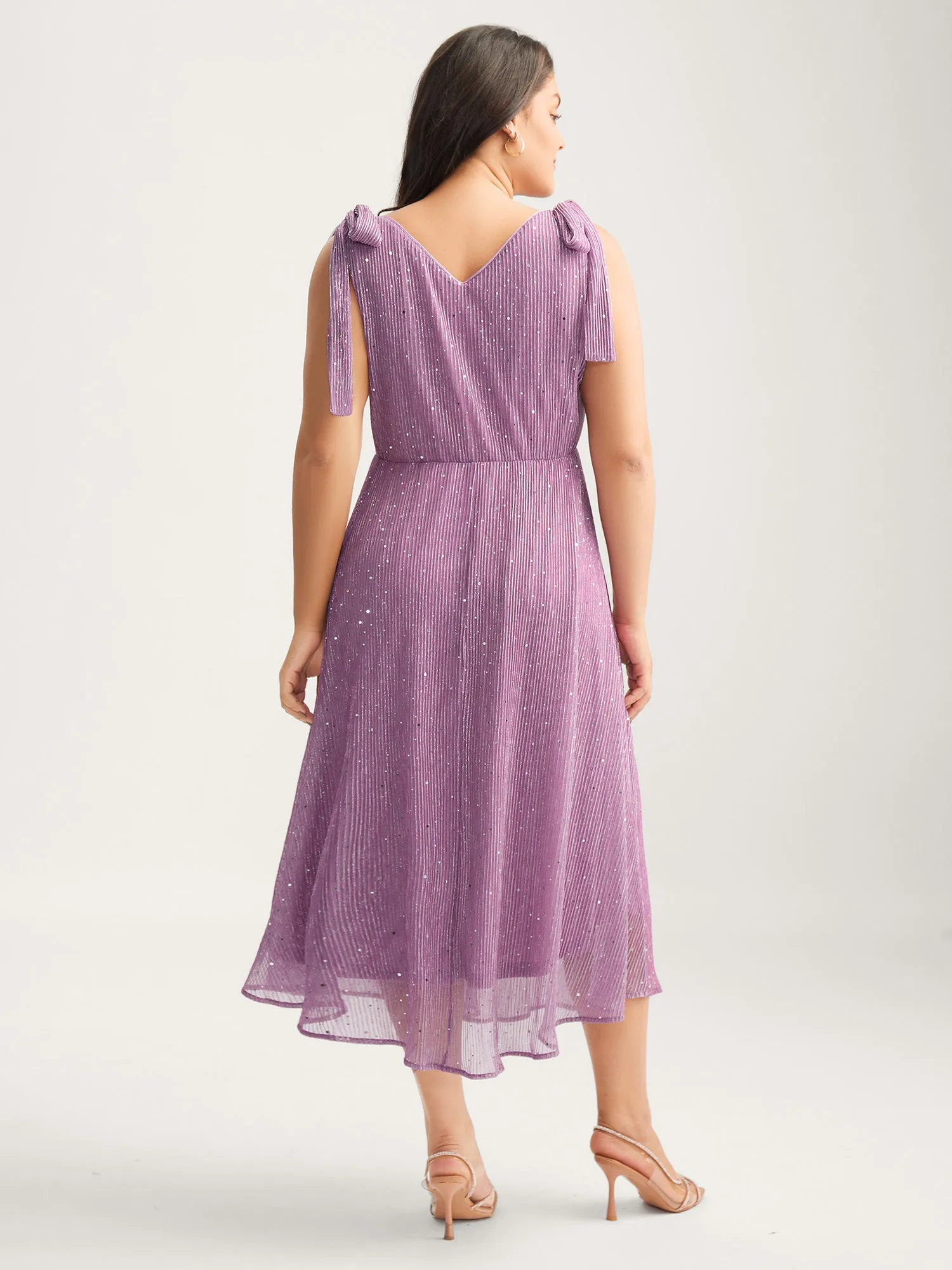Shimmery Silk Feel Shoulder Tie Midi Dress sold by Bloomchic product image thumbnail 4