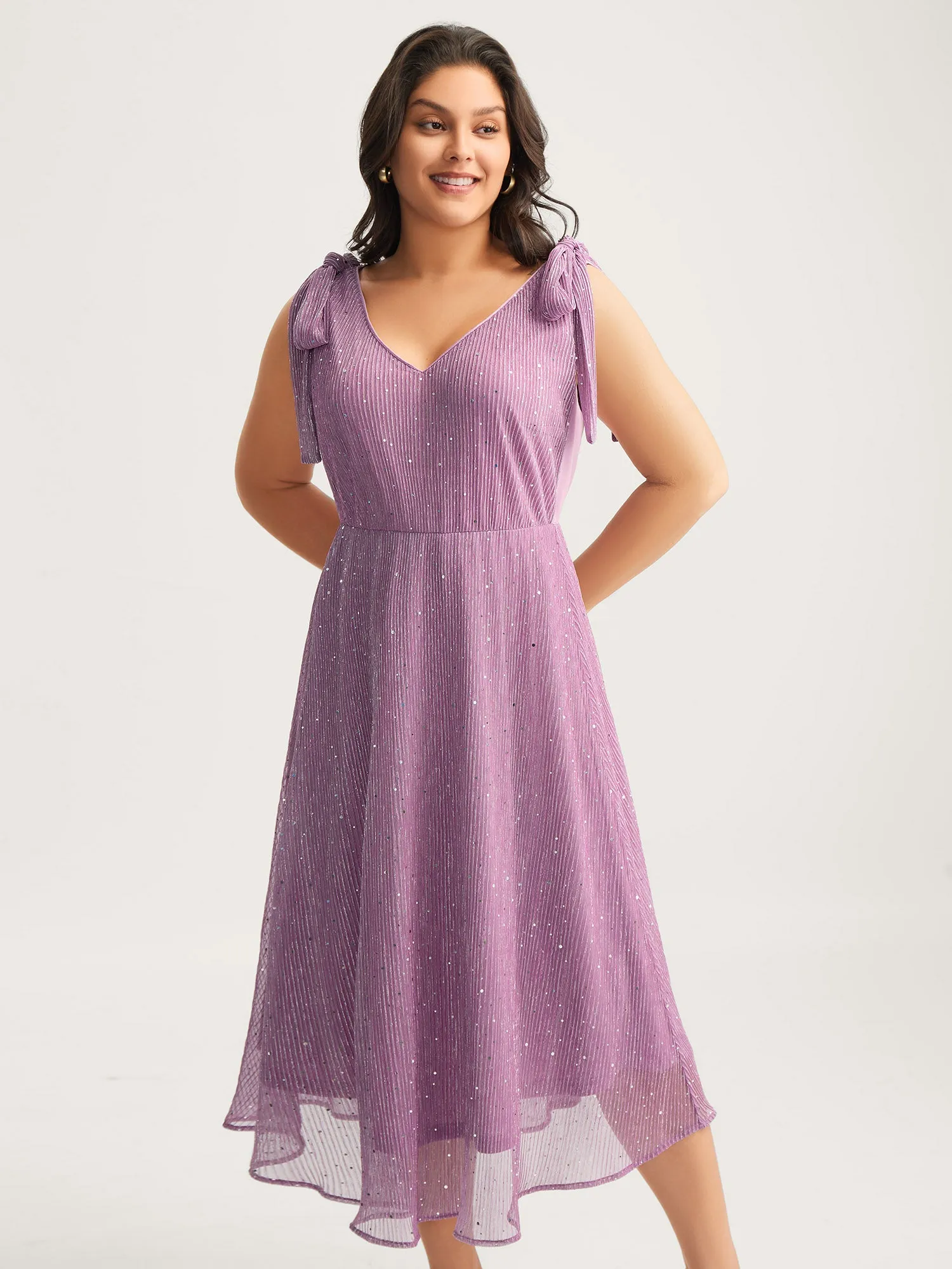 Shimmery Silk Feel Shoulder Tie Midi Dress sold by Bloomchic product image thumbnail 2