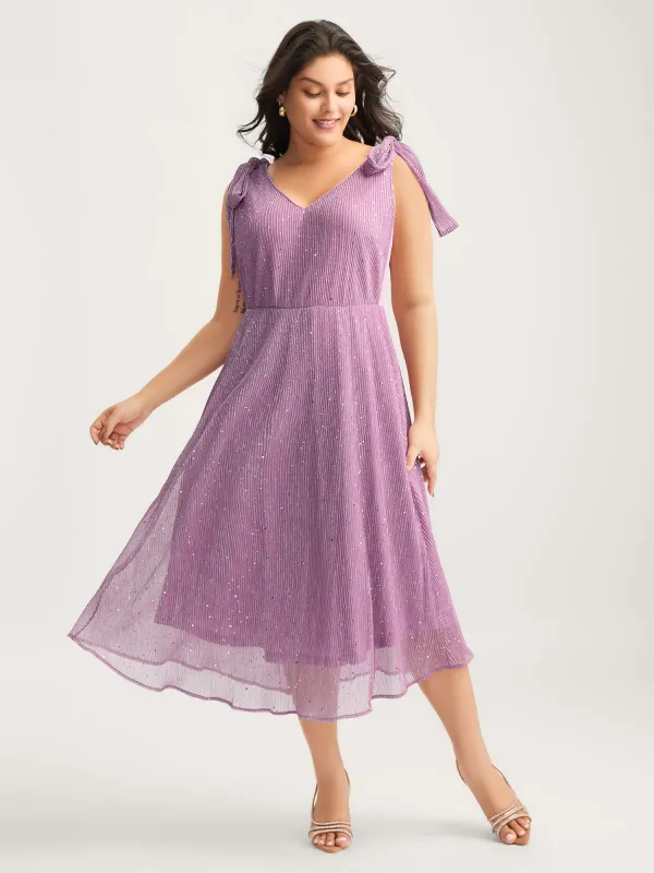 Shimmery Silk Feel Shoulder Tie Midi Dress sold by Bloomchic